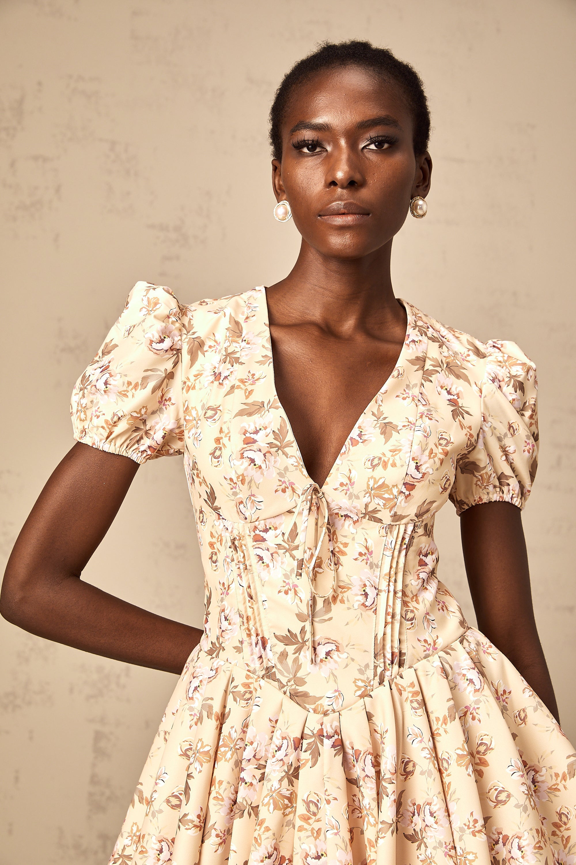 Alizée yellow floral-print pleated mini dress (Final Sale)