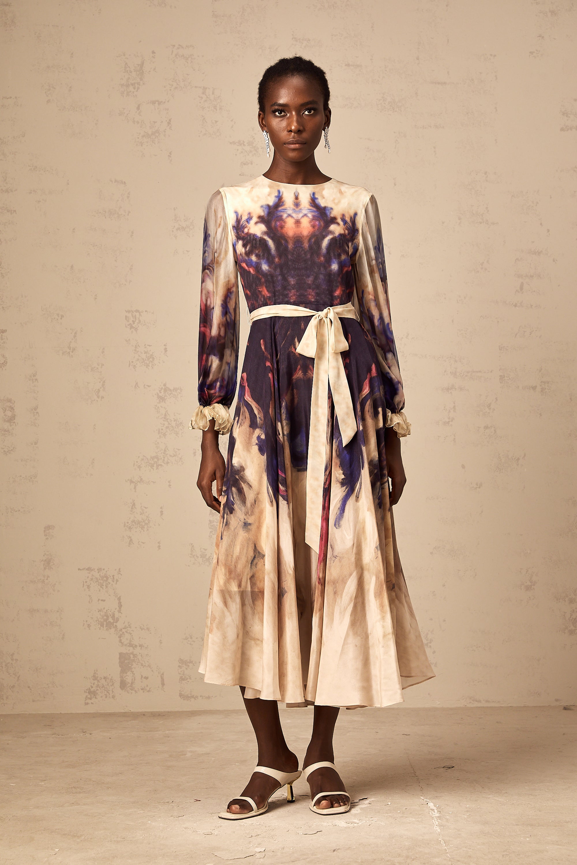 Urbaine smudged graffiti-print silk midi dress (Final Sale)