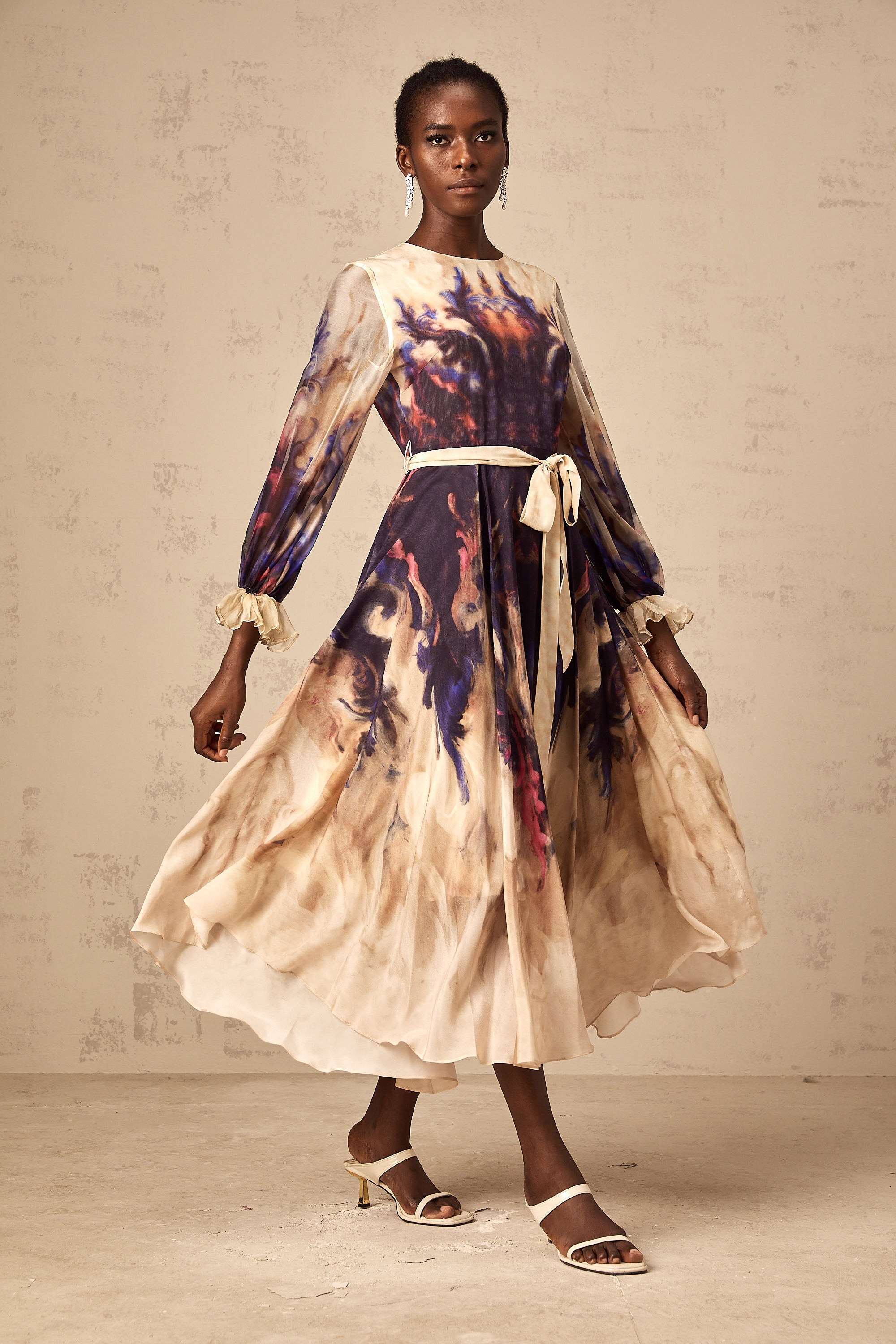 Urbaine smudged graffiti-print silk midi dress (Final Sale)