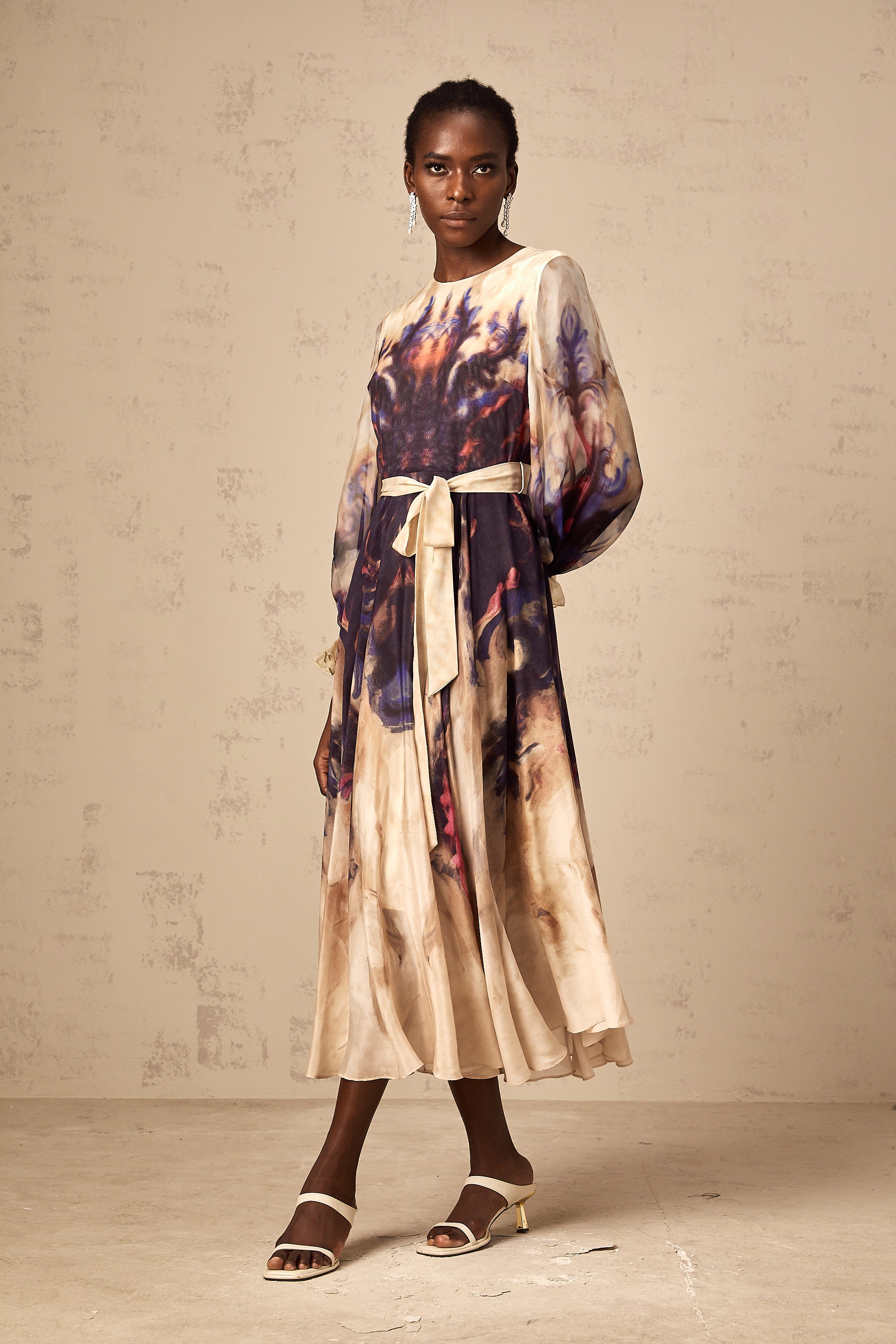 Urbaine smudged graffiti-print silk midi dress (Final Sale)