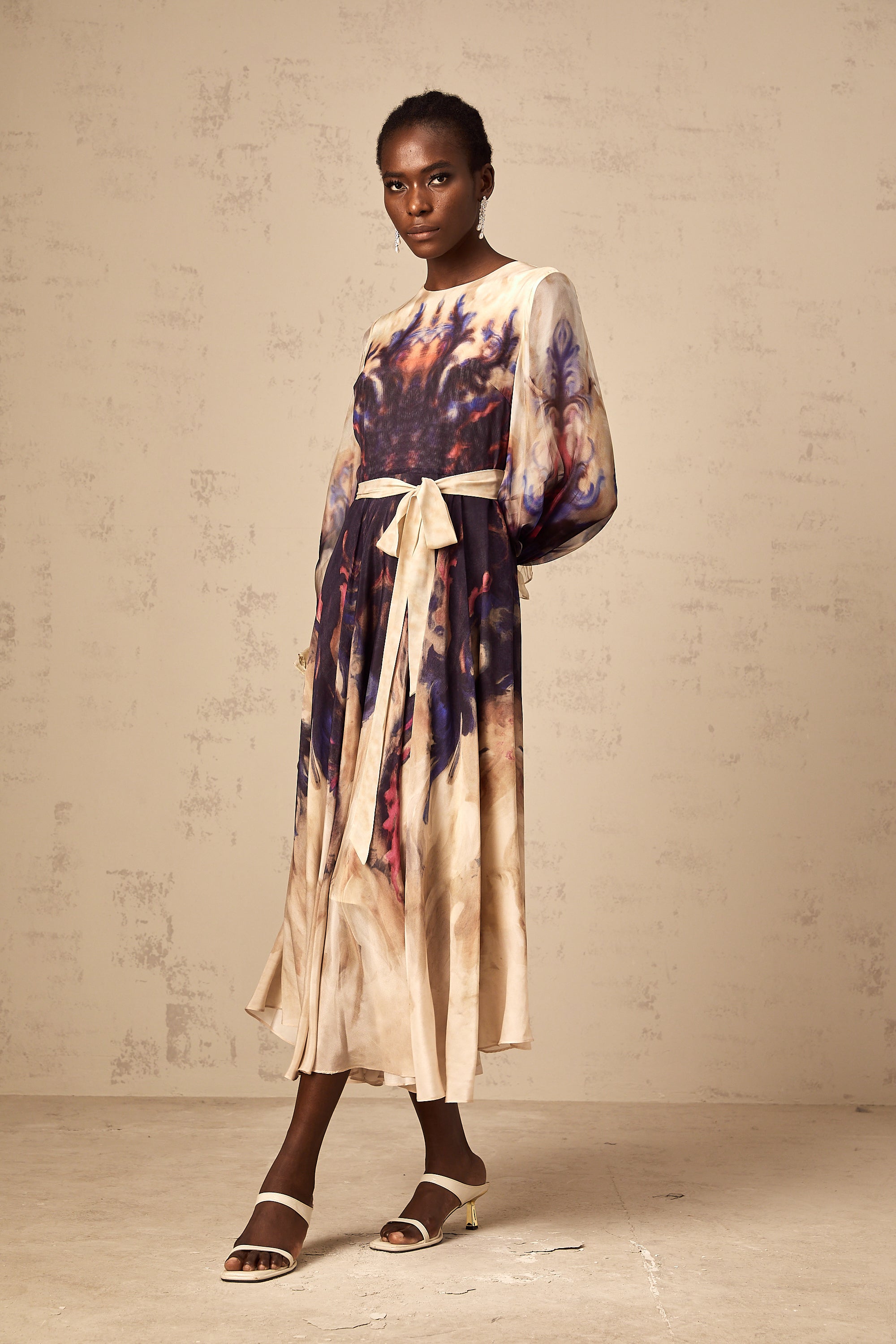 Urbaine smudged graffiti-print silk midi dress (Final Sale)