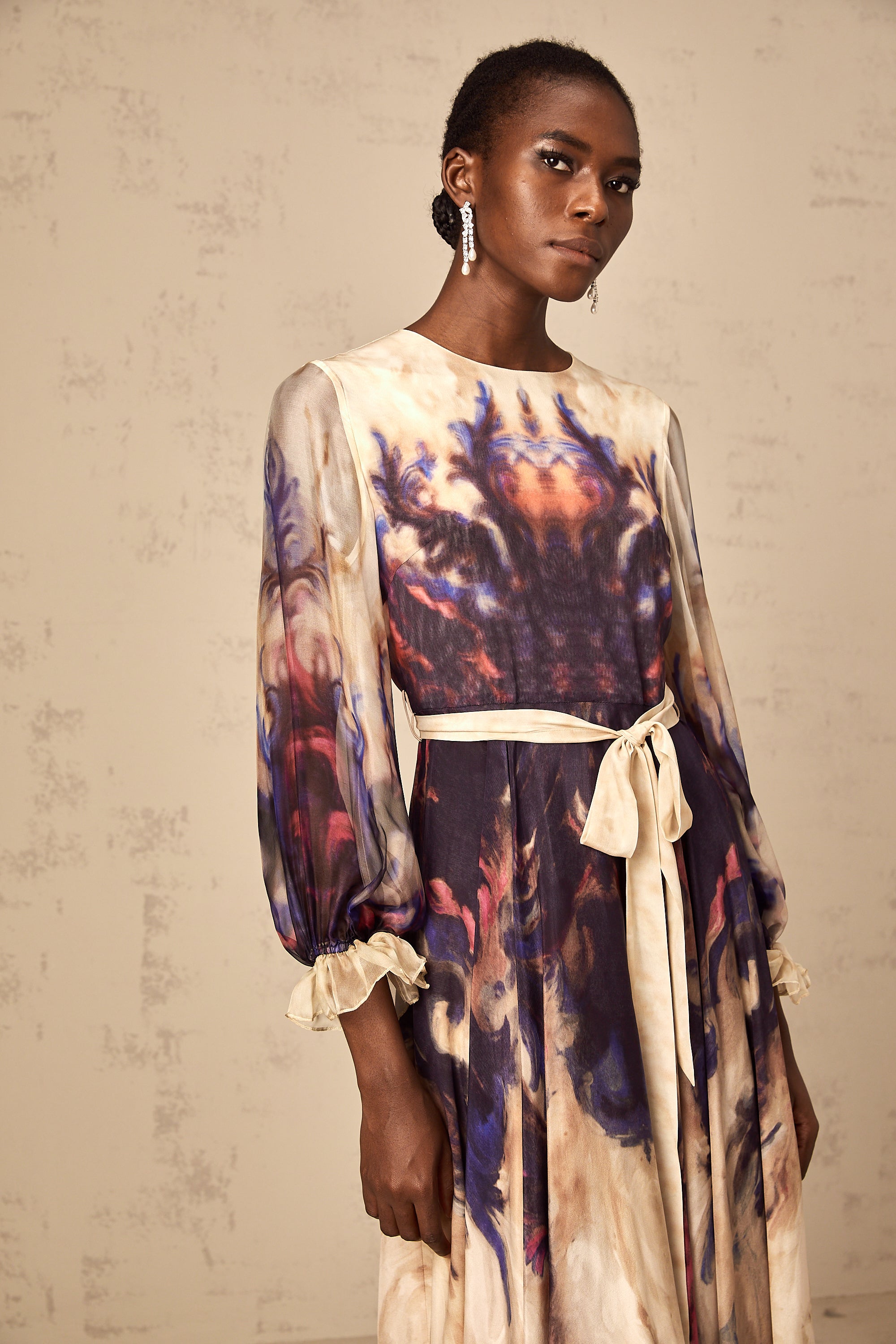 Urbaine smudged graffiti-print silk midi dress (Final Sale)
