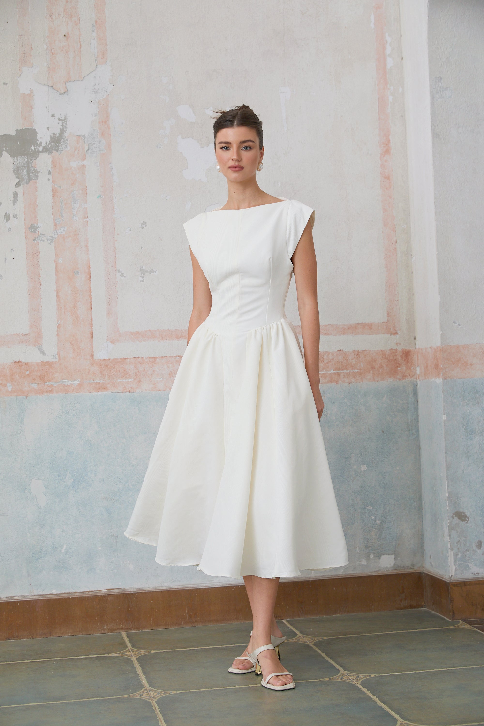 Amandine white open-back cap-sleeve midi dress (Final Sale)