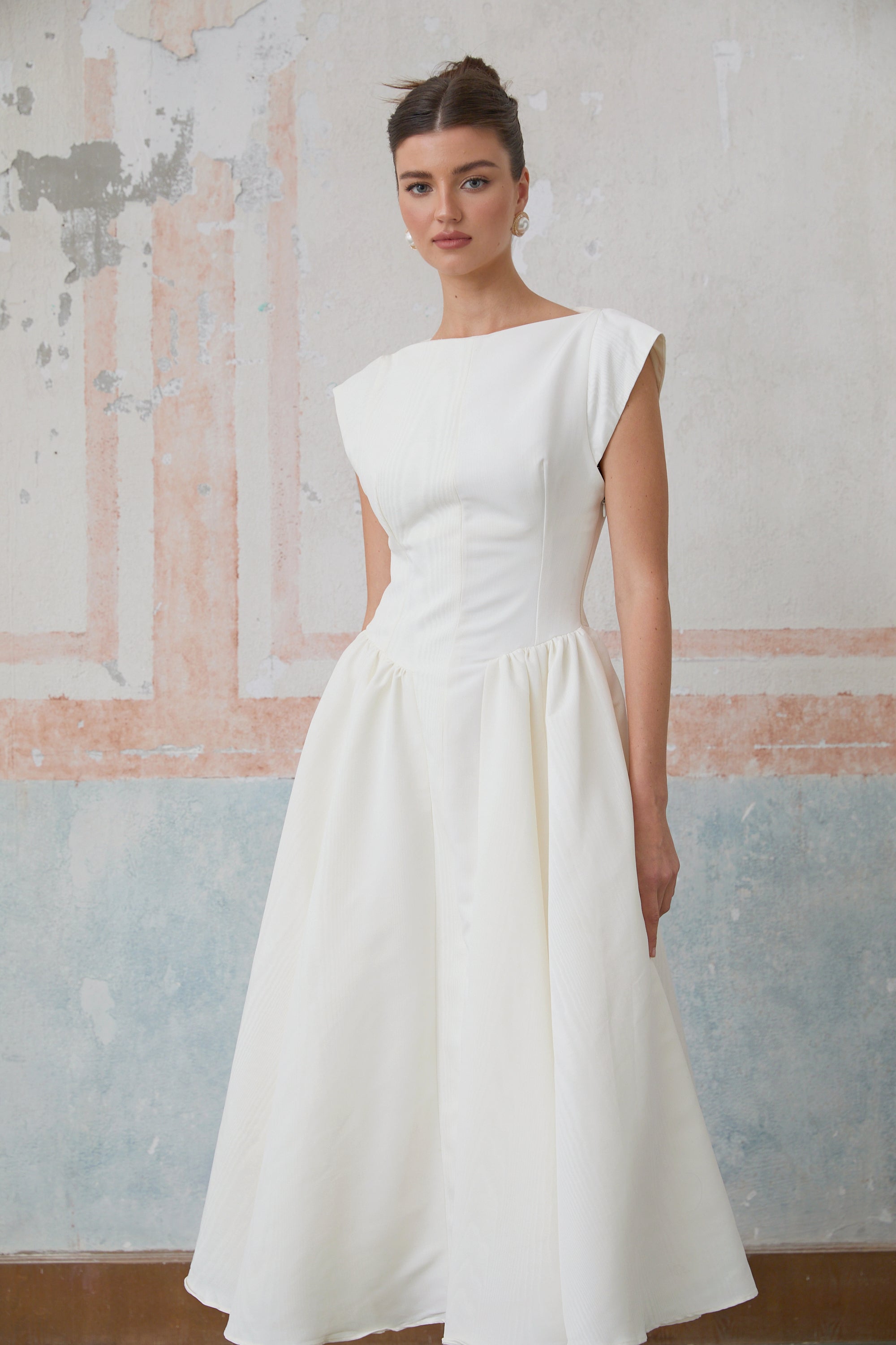 Amandine white open-back cap-sleeve midi dress (Final Sale)