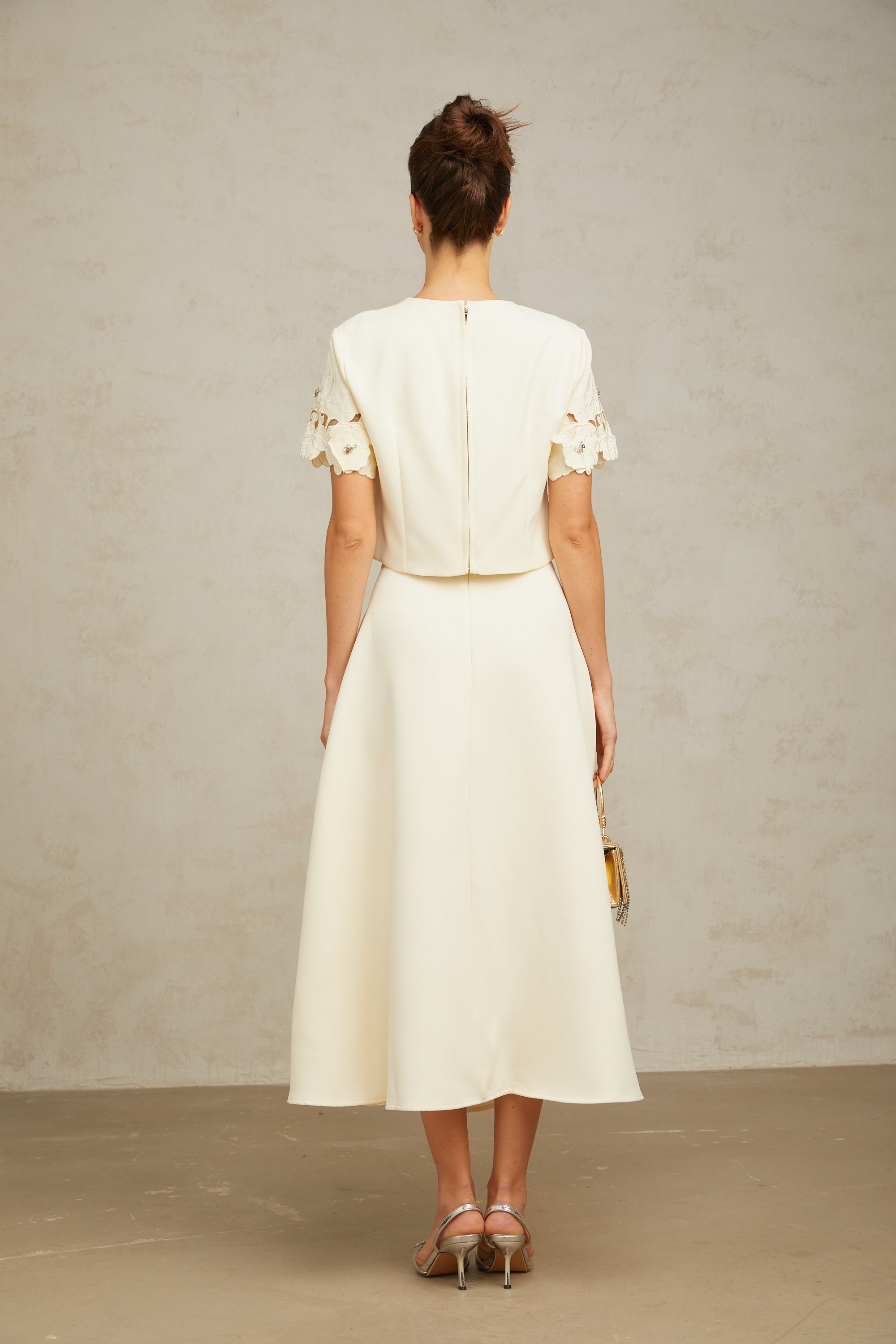 Coralie neutrals 3D-petal top & skirt matching set (Final Sale-US Only)