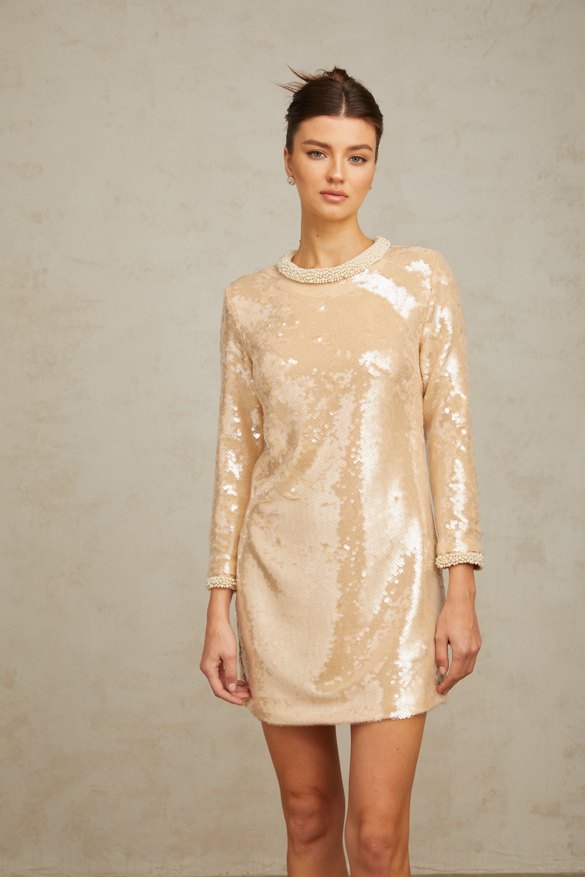Ornella neutrals faux-pearl sequined mini dress (Final Sale-US Only)