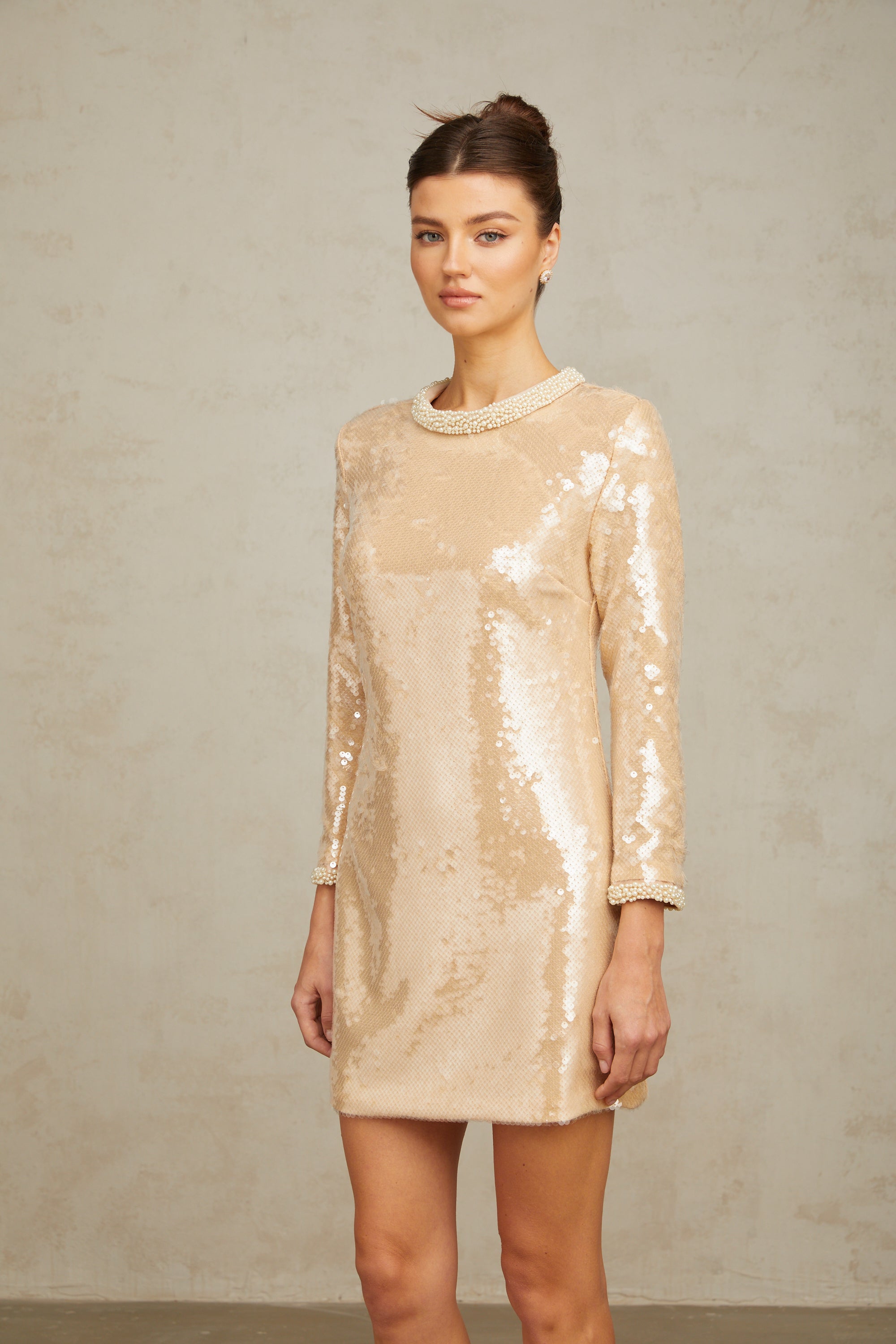 Ornella neutrals faux-pearl sequined mini dress (Final Sale-US Only)