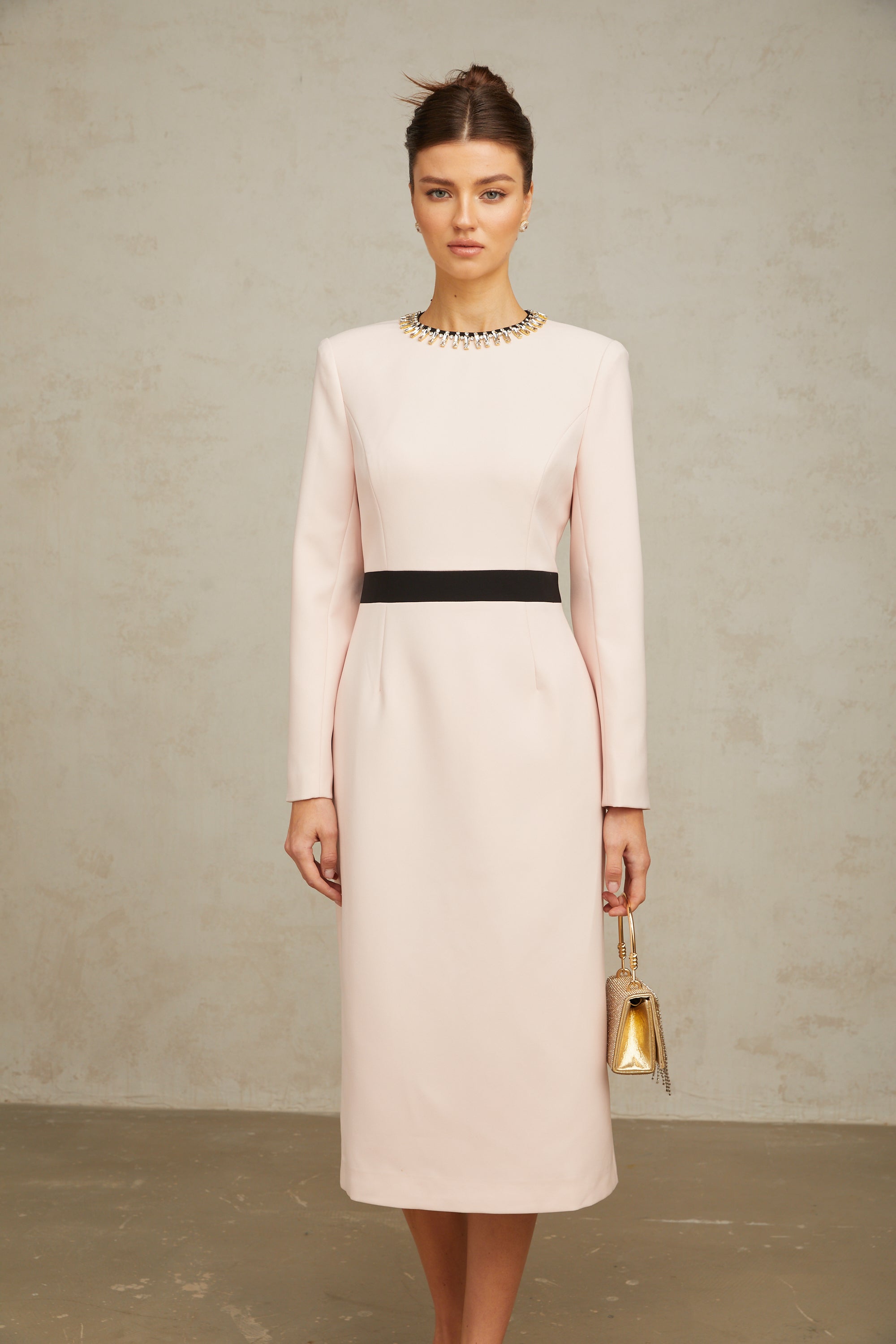 Anaïs pink crystal color-blocked midi dress (Final Sale)