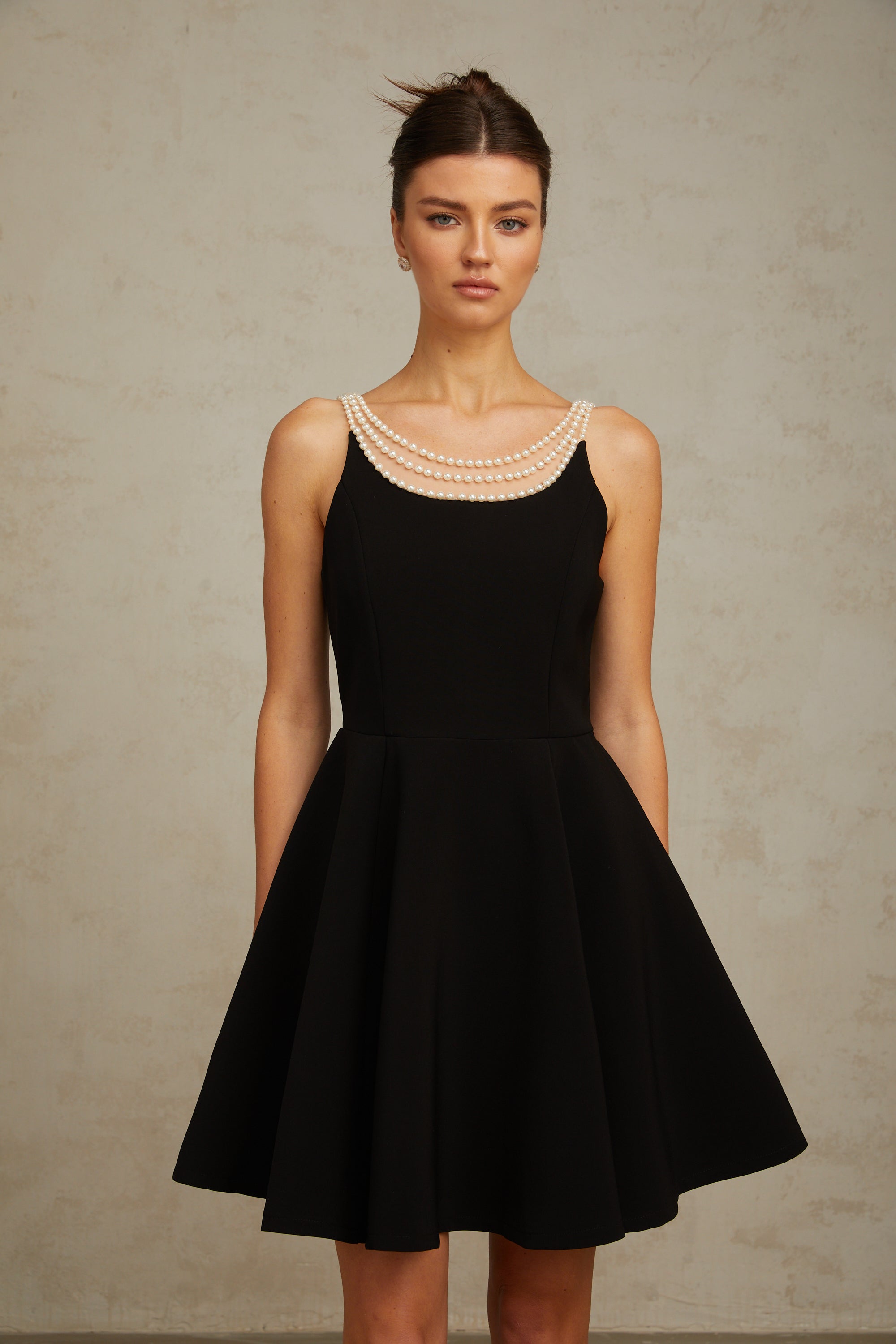 Danaé black faux-pearl-embellished mini dress (Final Sale)