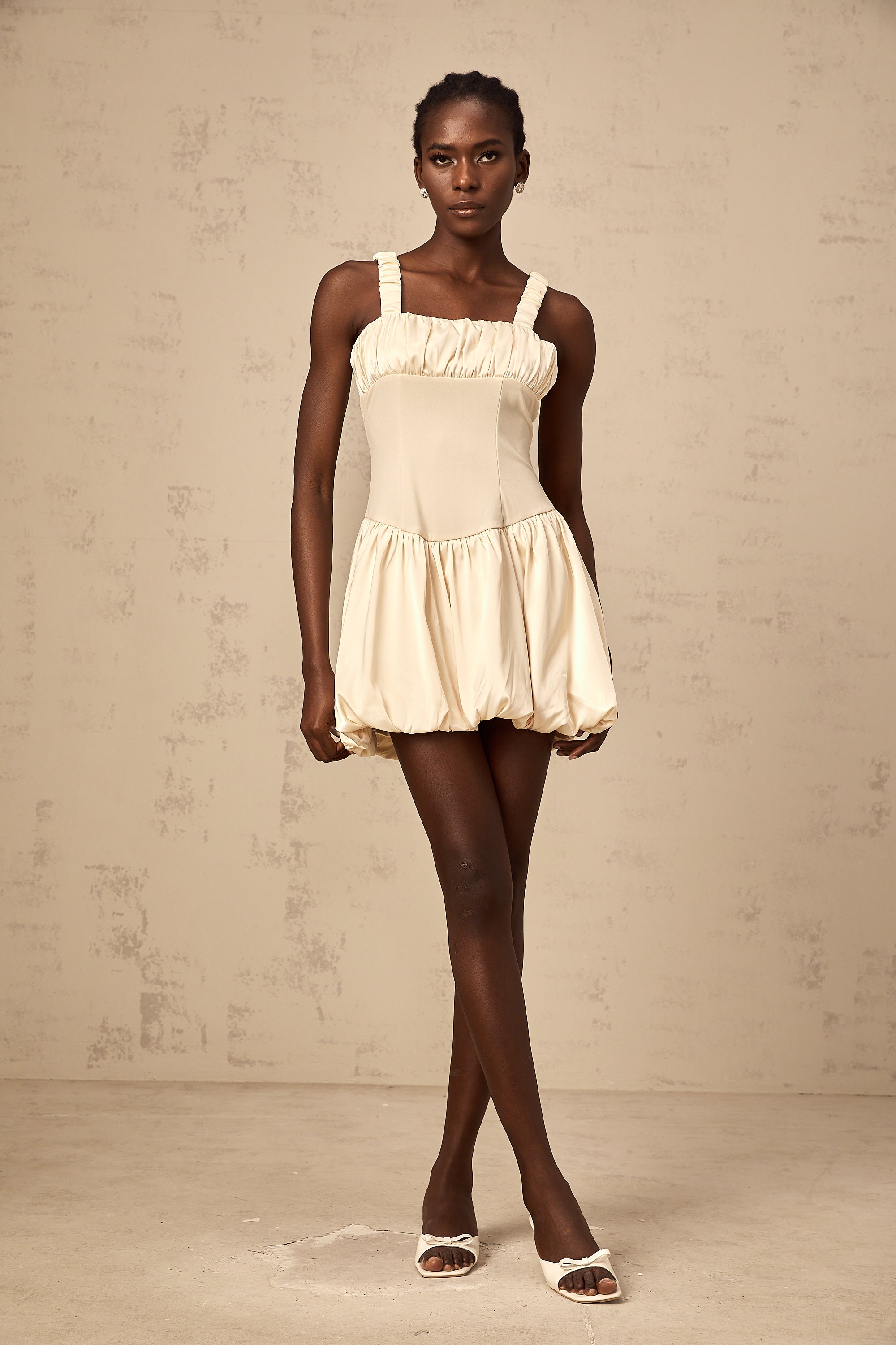 Clémence neutrals sleeveless bubble mini dress(Final Sale)