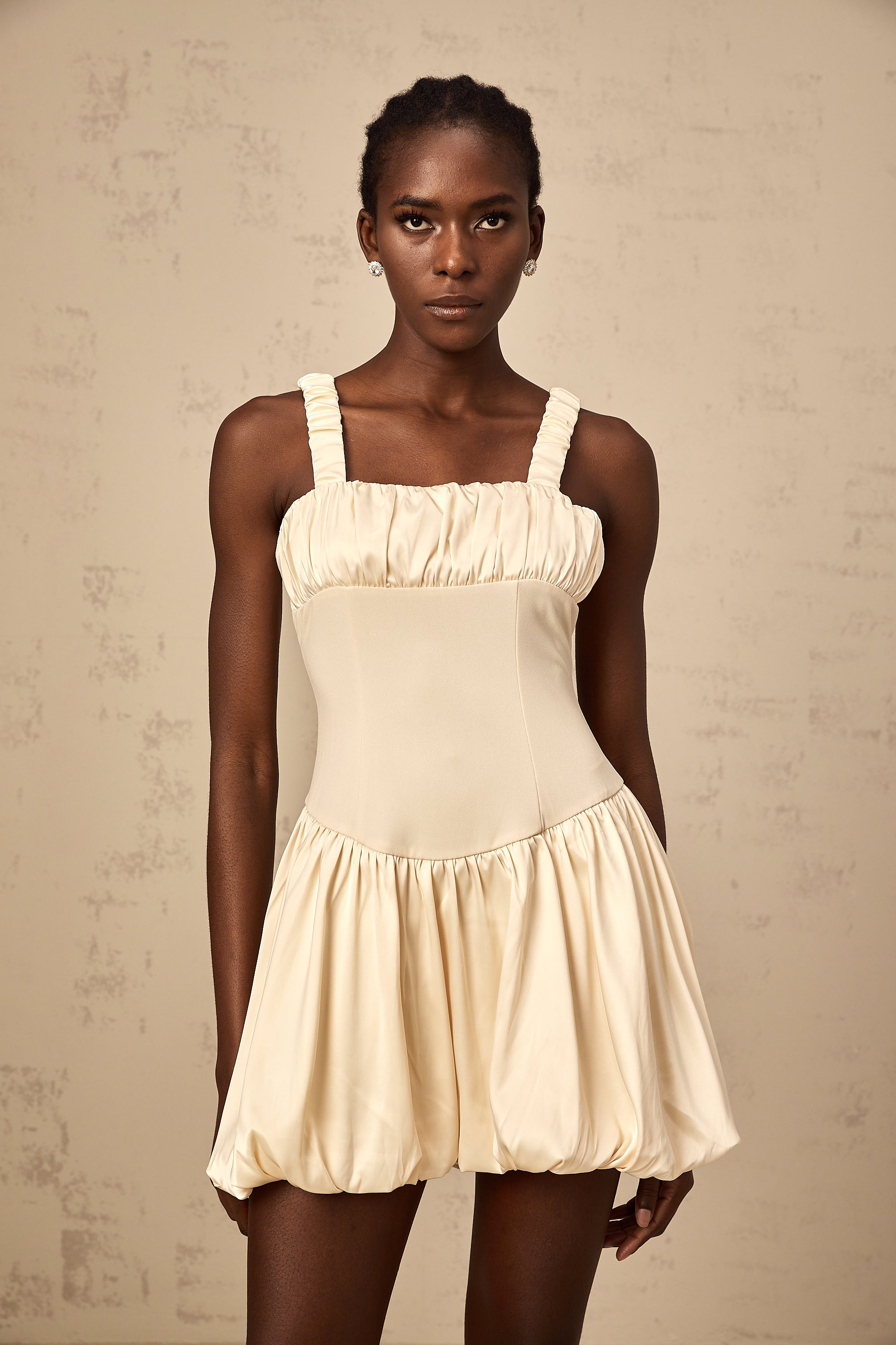 Clémence neutrals sleeveless bubble mini dress(Final Sale)