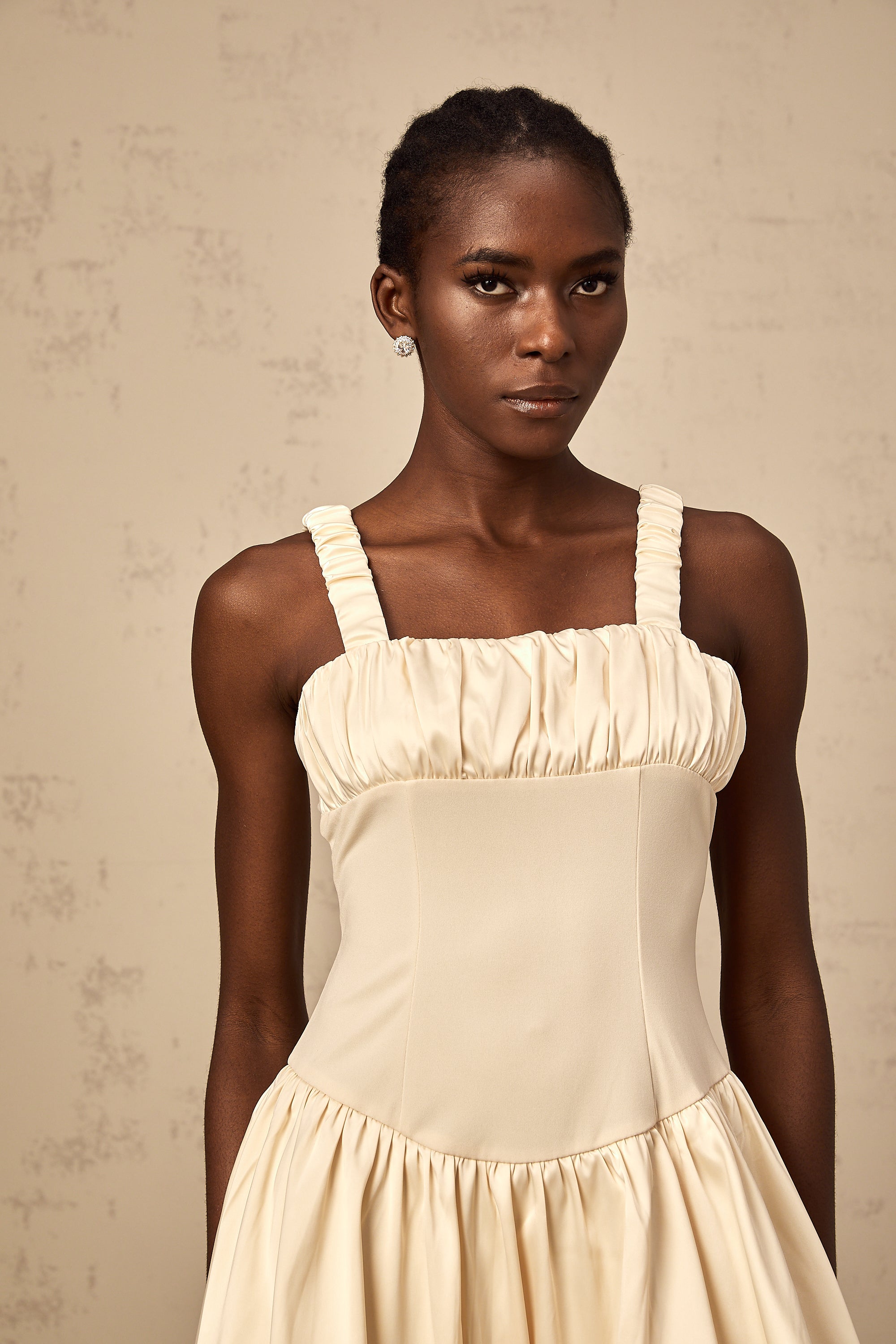 Clémence neutrals sleeveless bubble mini dress(Final Sale)