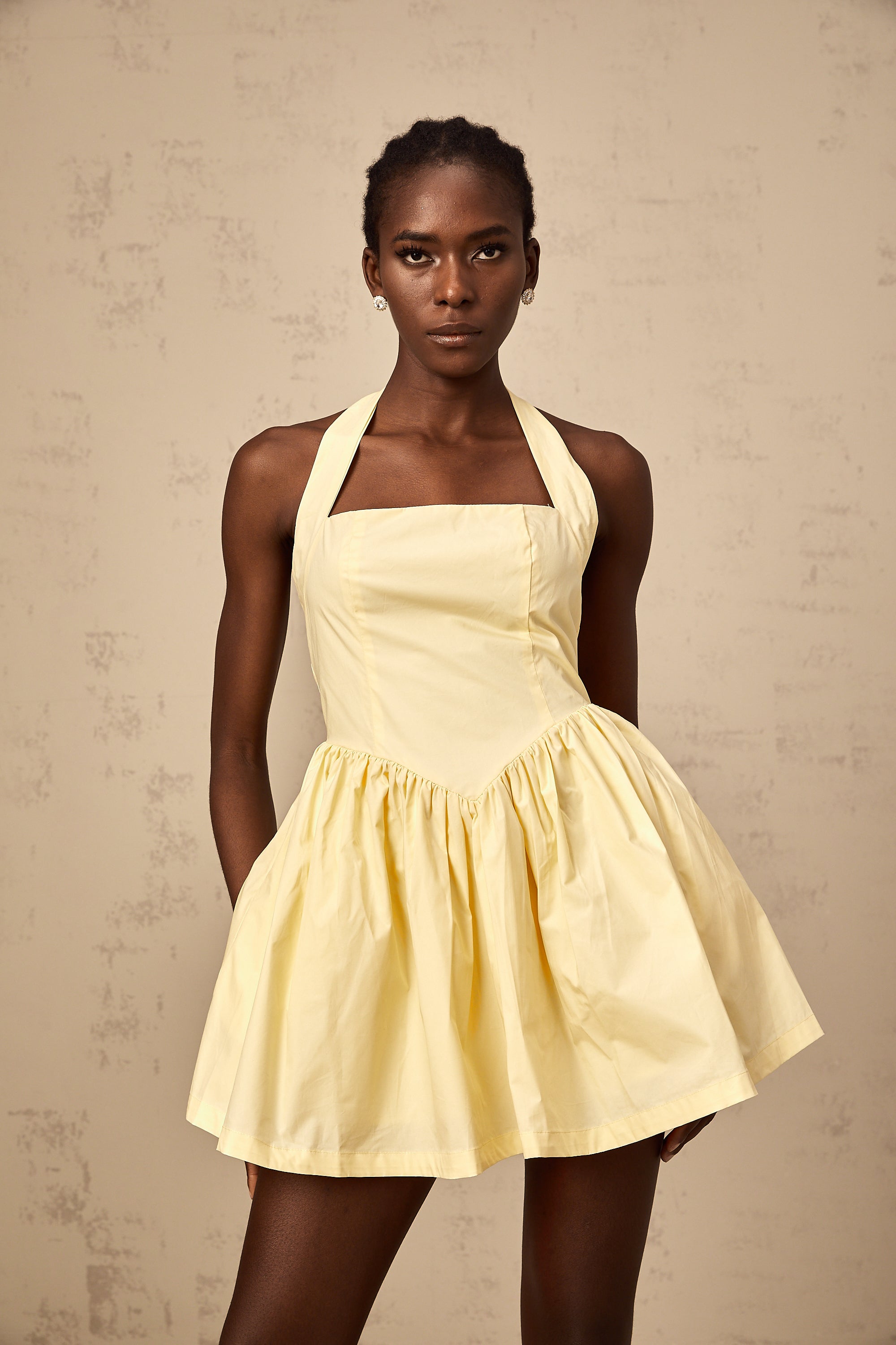 Chloé yellow halterneck flared mini dress(Final Sale)