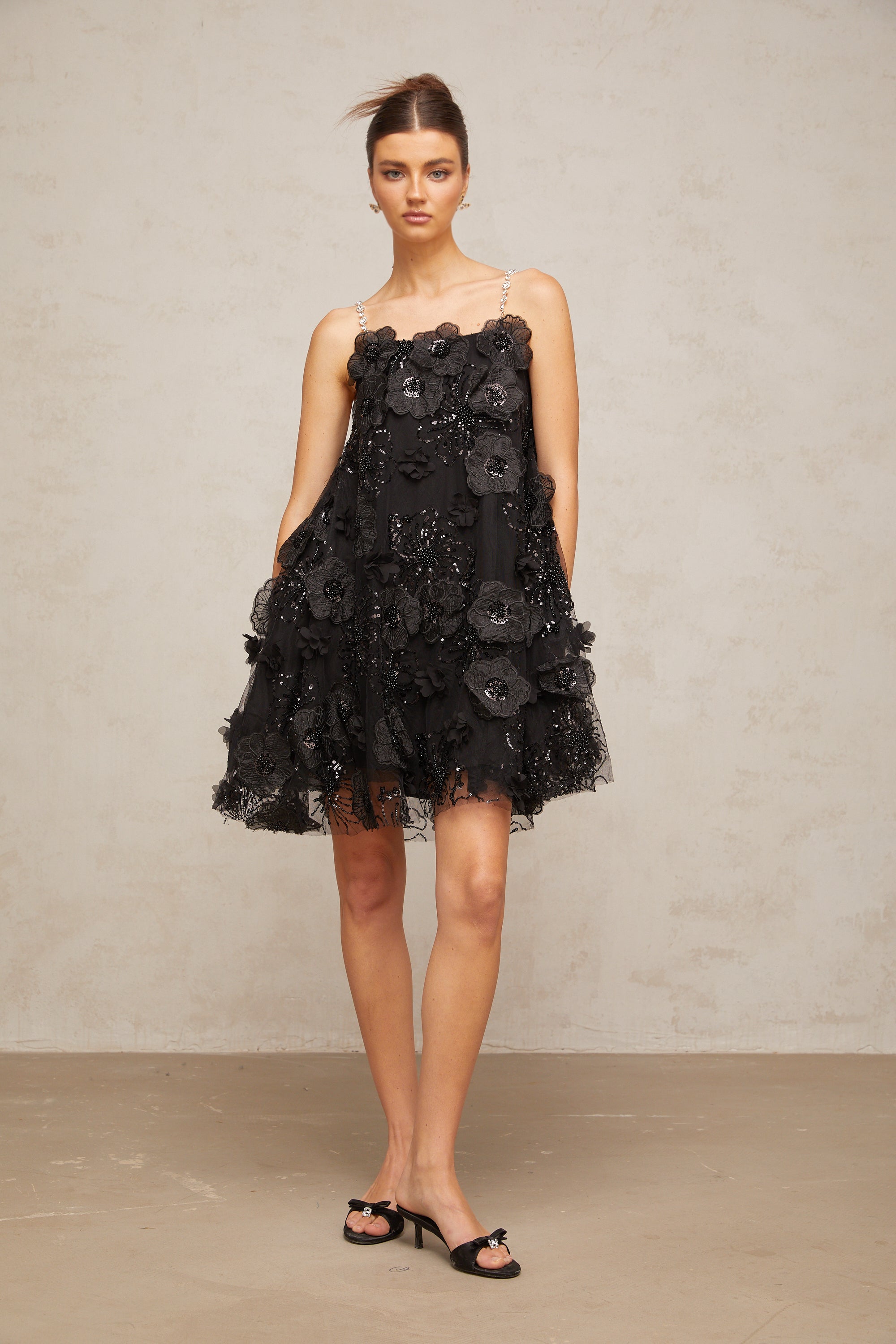 Suzette crystal-embellished floral mini dress in Black (Final Sale)