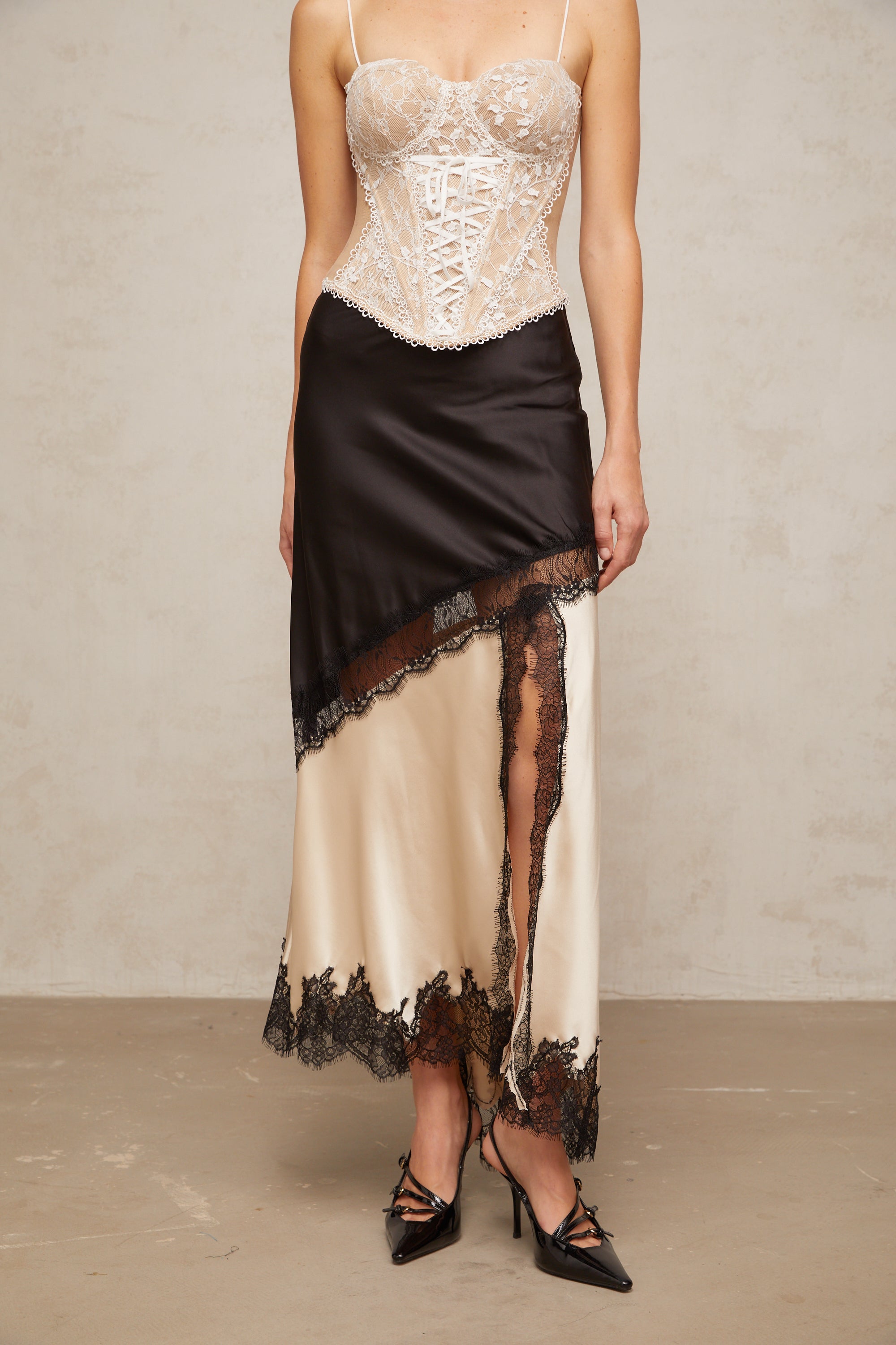 Asymmetrical Satin Midi Skirt