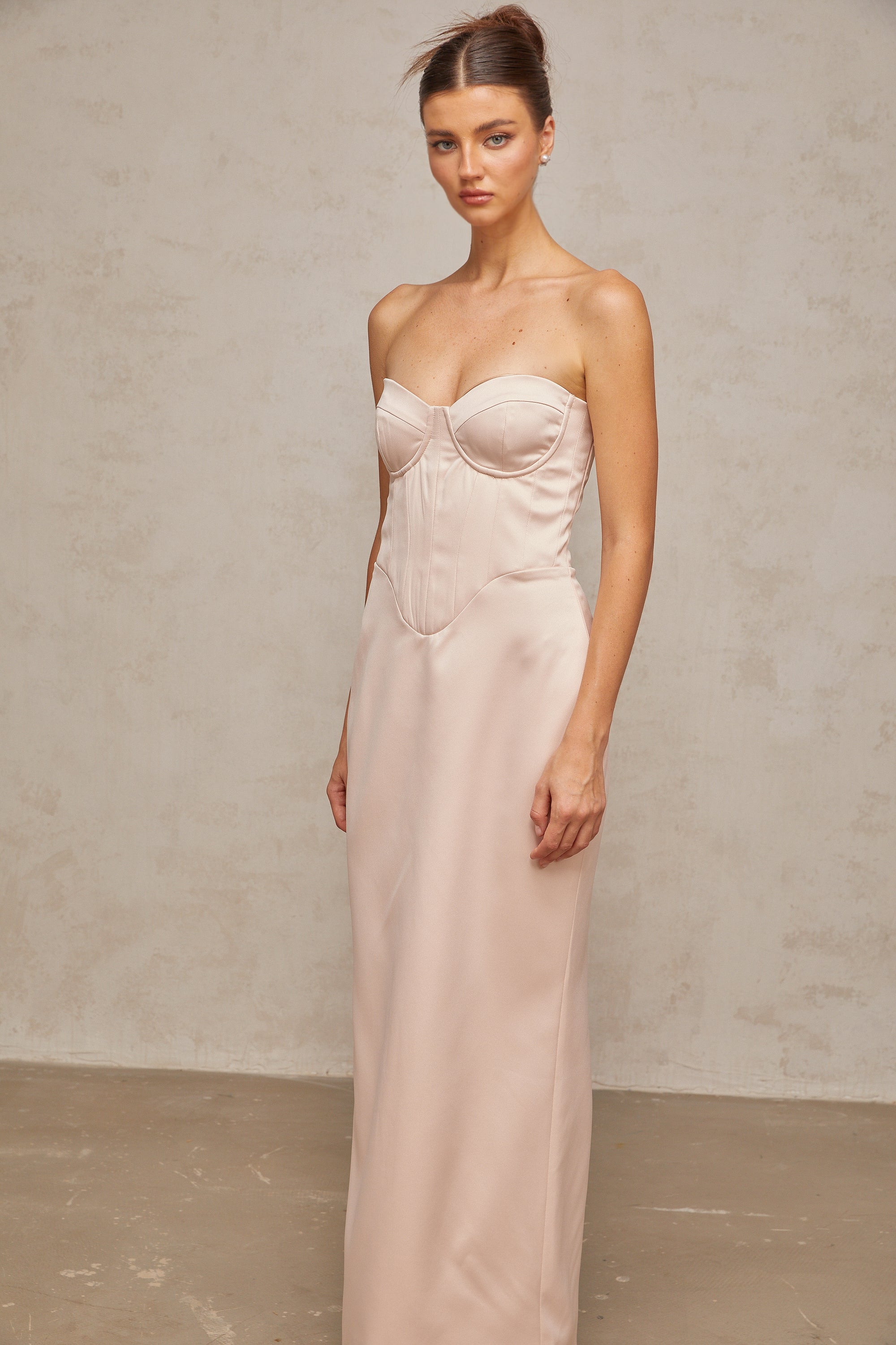 Élodie pink off-shoulder corset satin maxi dress (Final Sale-US Only)