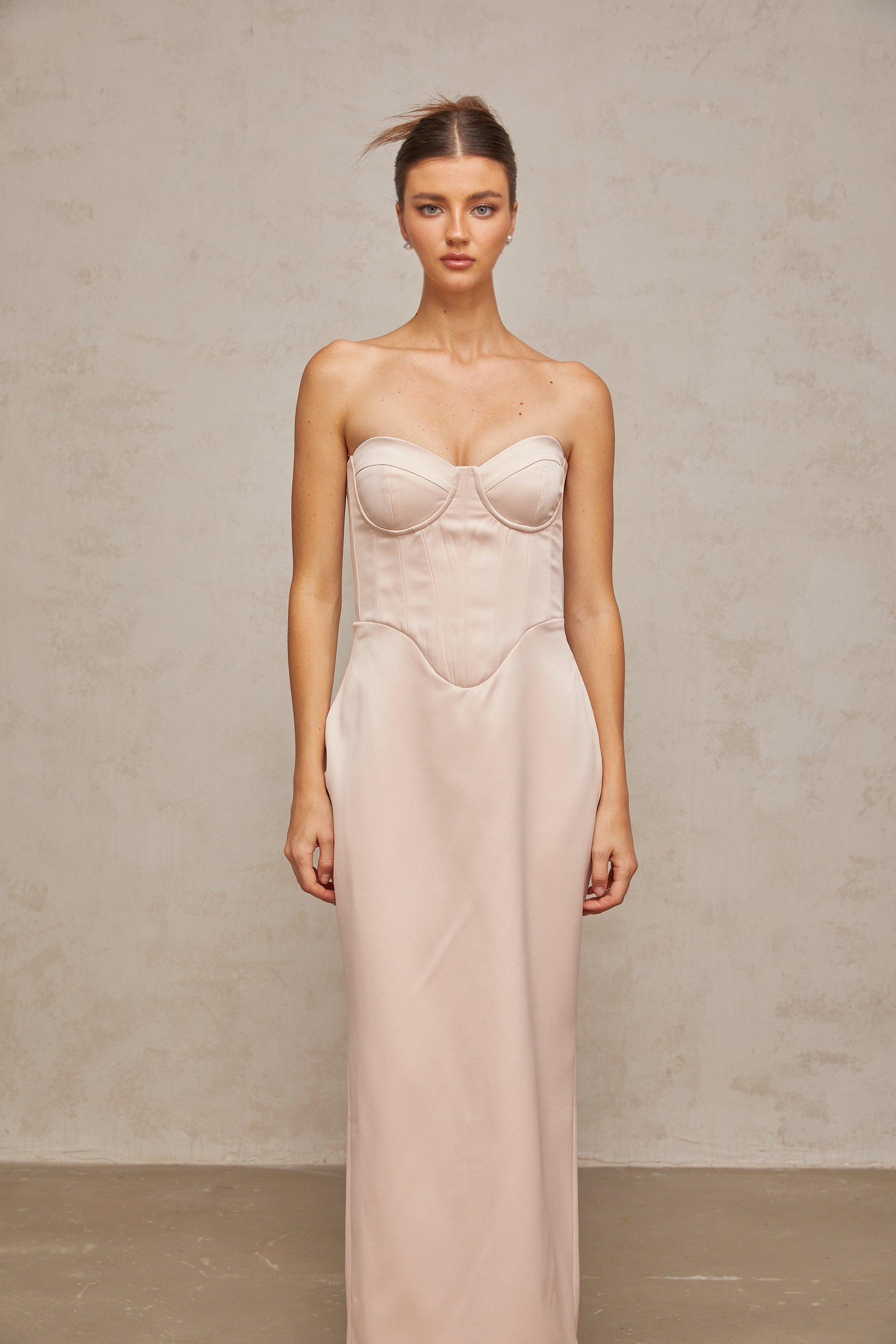 Élodie pink off-shoulder corset satin maxi dress (Final Sale-US Only)