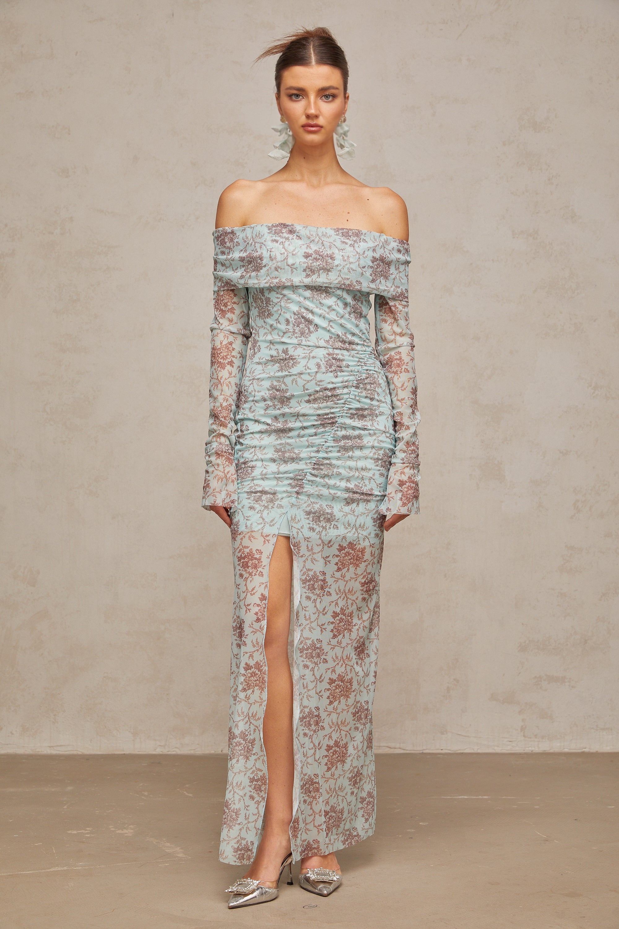 Honorine blue floral-print ruched maxi dress (Final Sale-US Only)