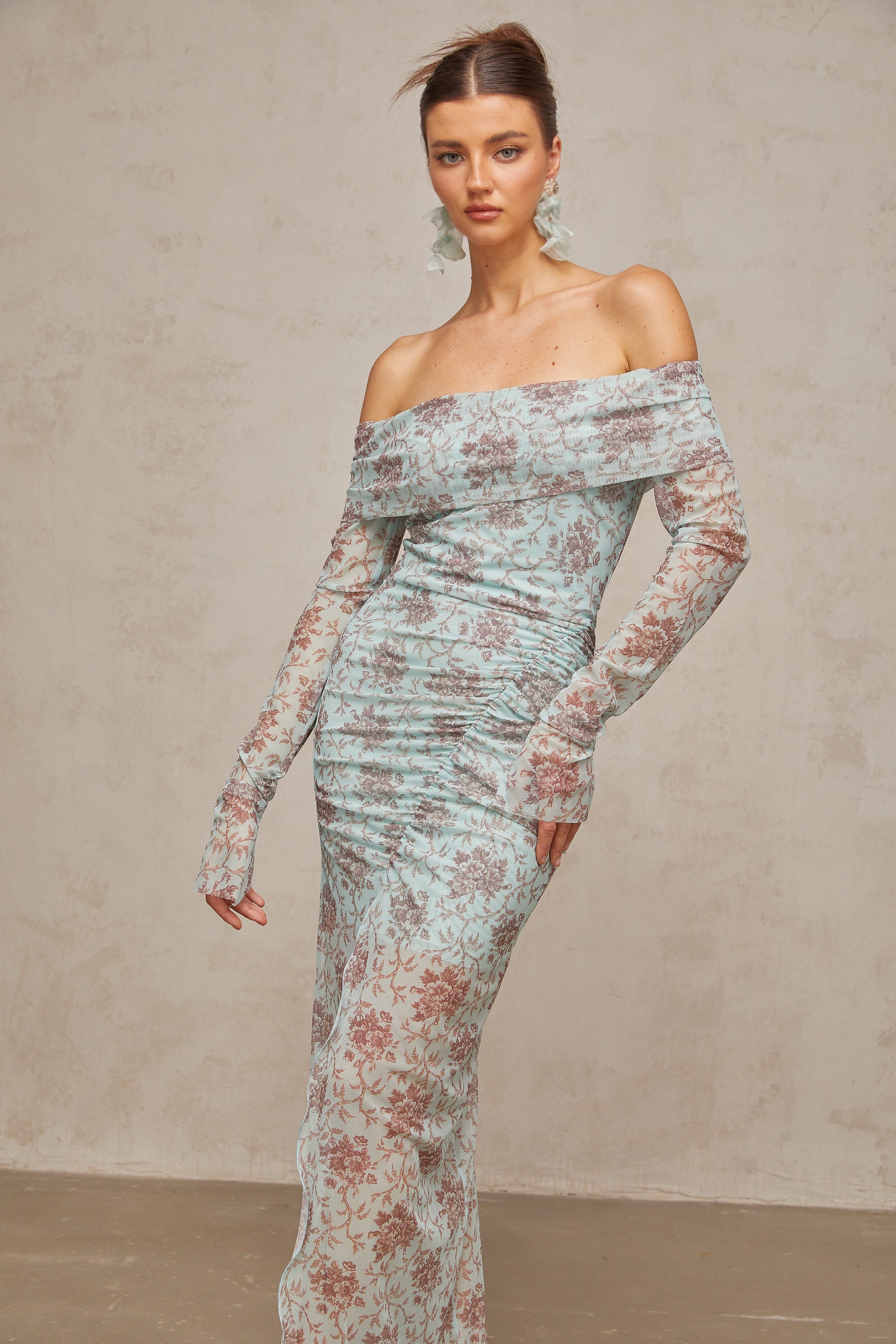 Honorine blue floral-print ruched maxi dress (Final Sale-US Only)