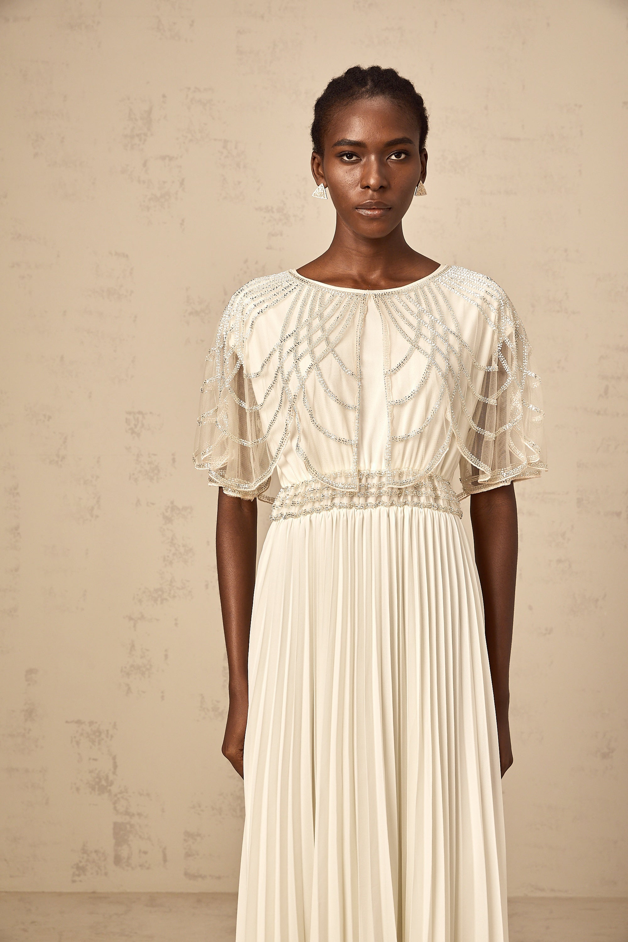 Xénia white crystal-embellished pleated maxi dress (Final Sale)