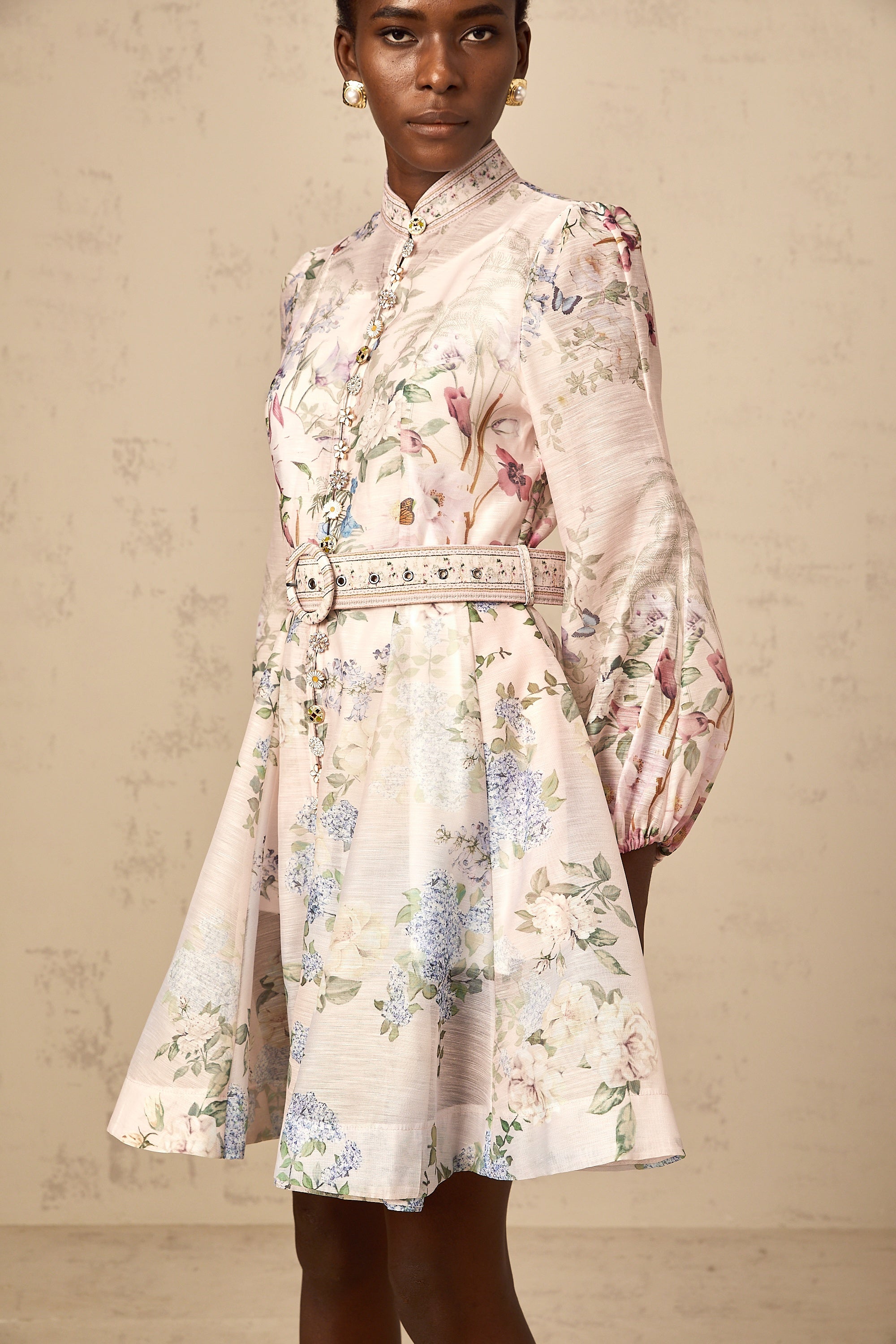 Fabienne light-pink floral-print mini dress