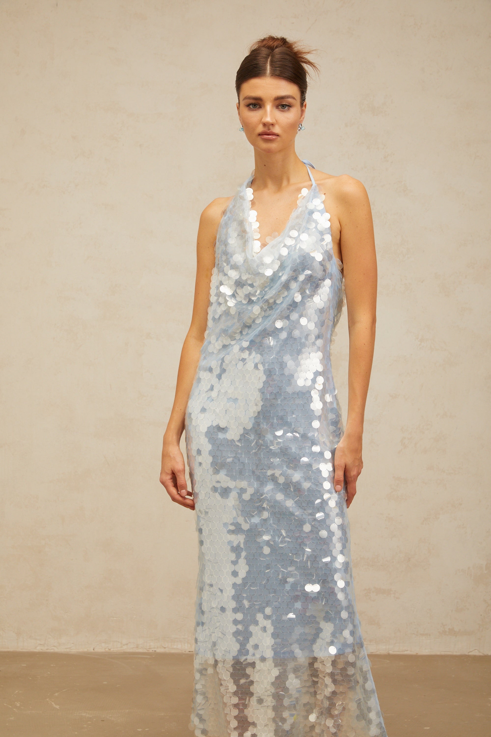 Babette blue halterneck sequined midi dress (Final Sale-US Only)