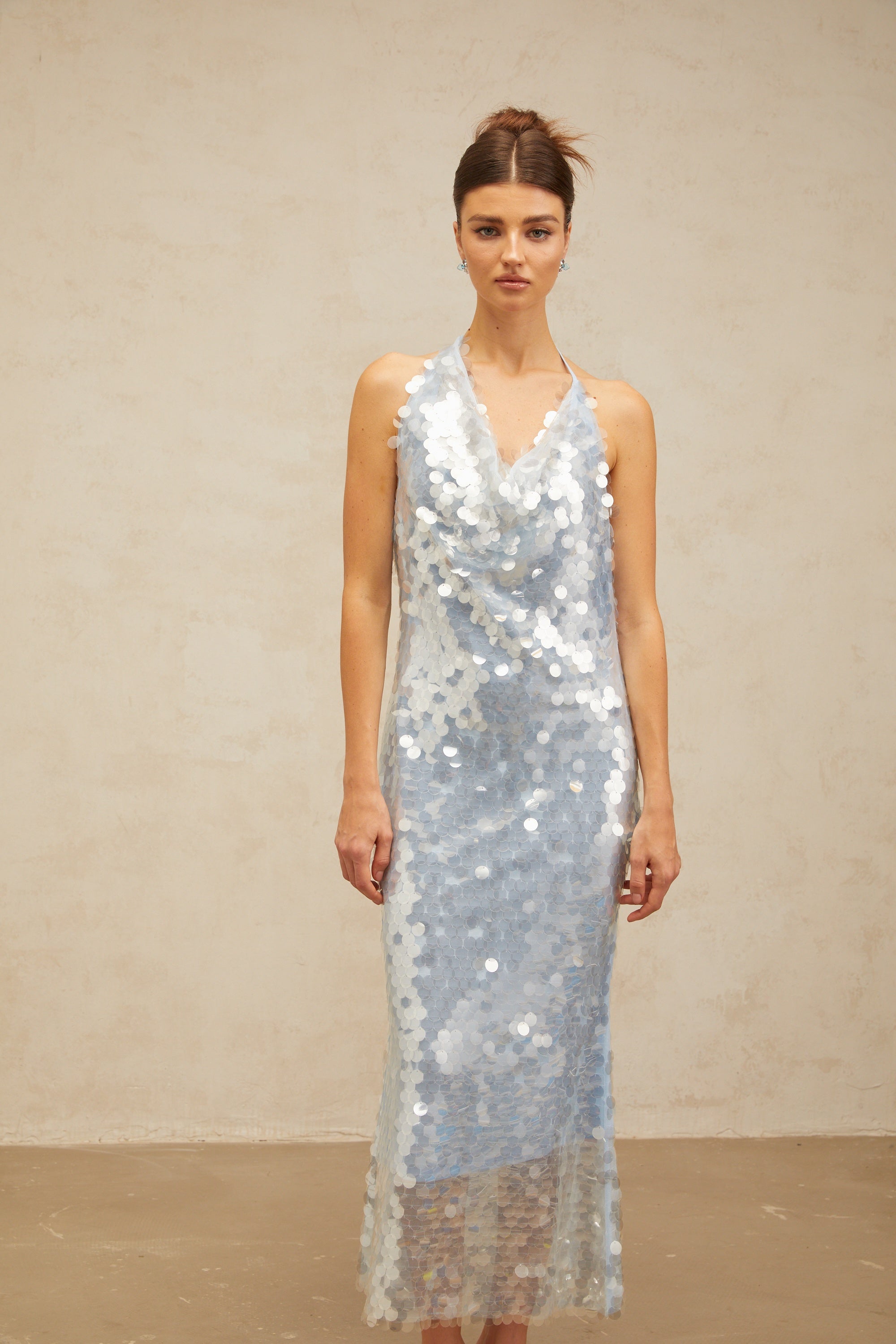 Babette blue halterneck sequined midi dress (Final Sale-US Only)
