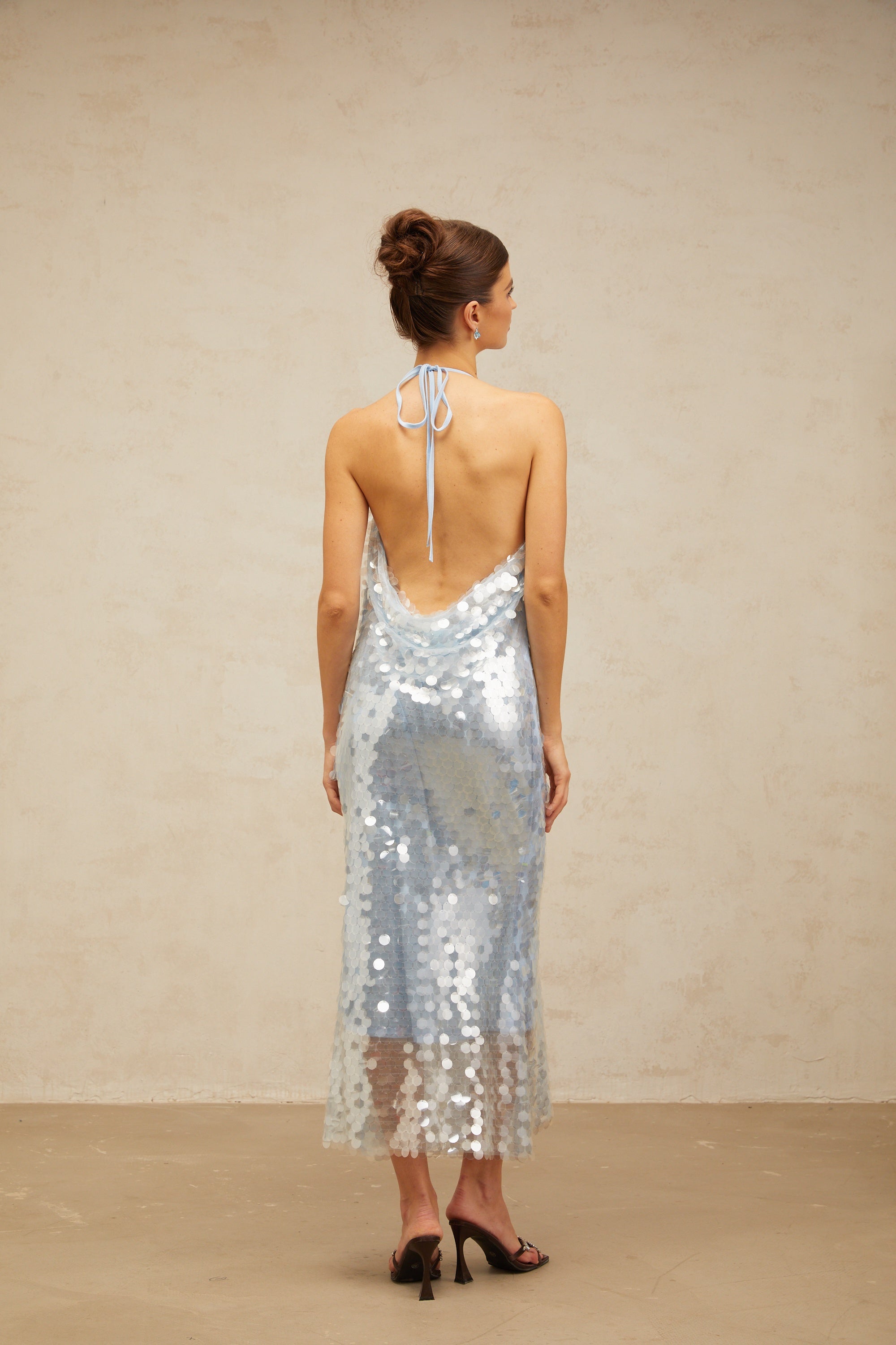 Babette blue halterneck sequined midi dress (Final Sale-US Only)