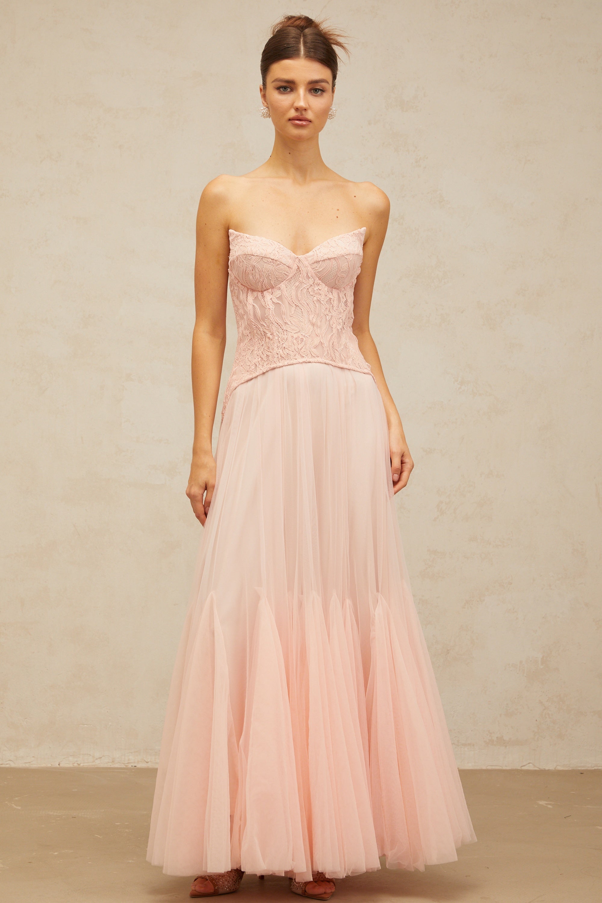Ulrique Pink Lace Corset Tulle Maxi Dress (Final Sale-US Only)