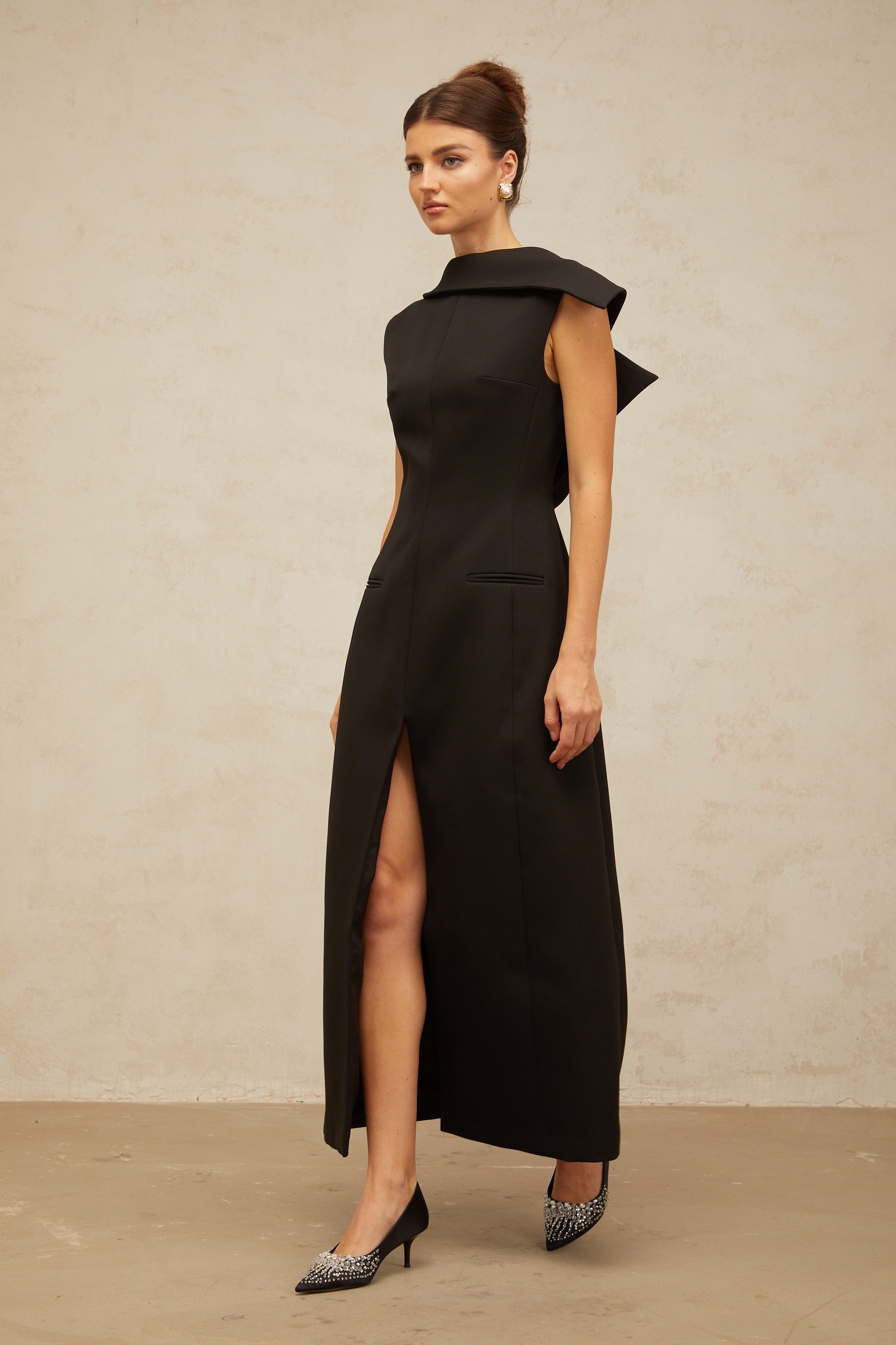 Léonore black deconstructed open-back midi dress (Final Sale)