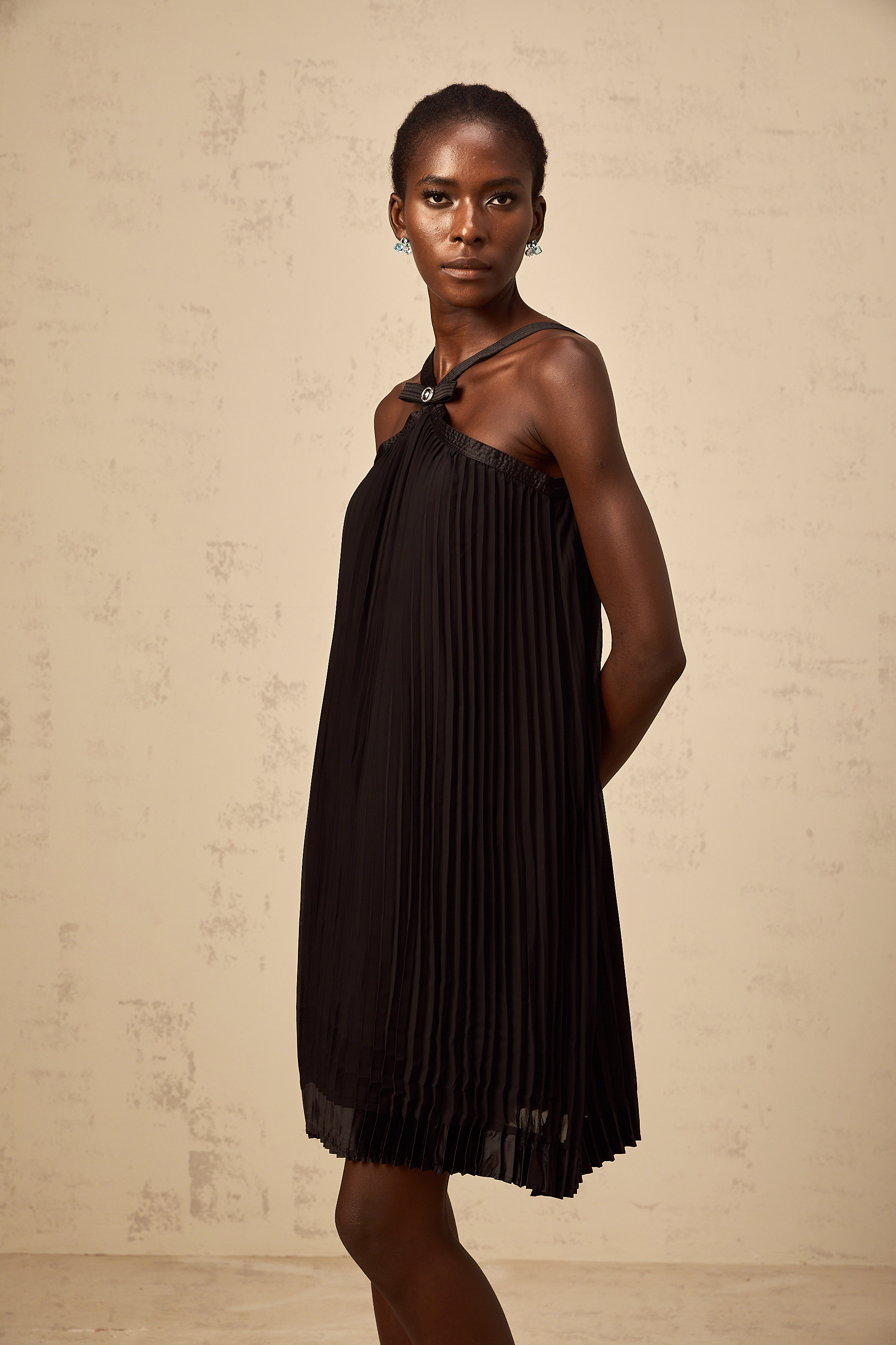 Zelda black bowknot pleated mini dress (Final Sale-US Only)