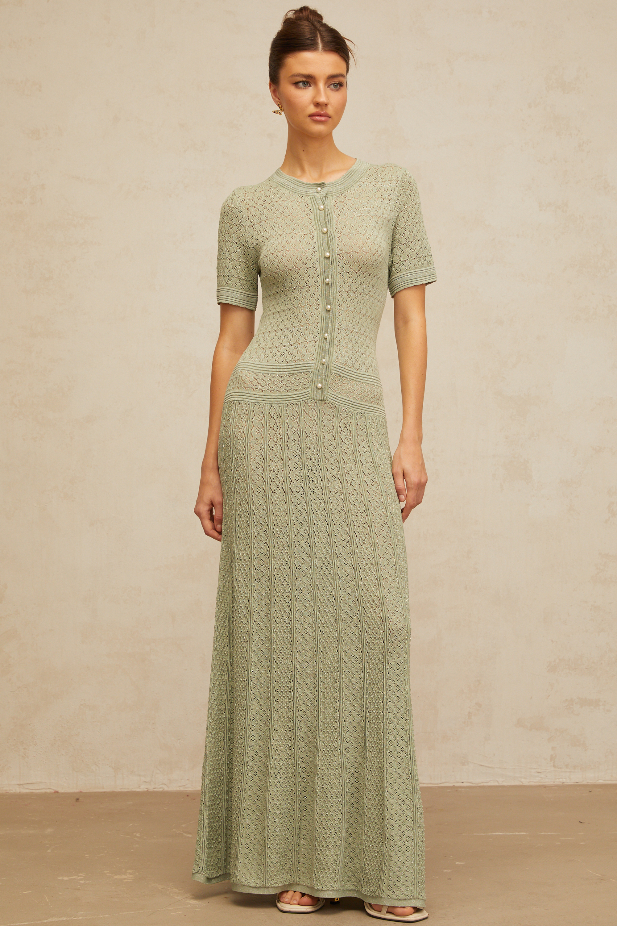 Siena shirred crochet-knit maxi dress
