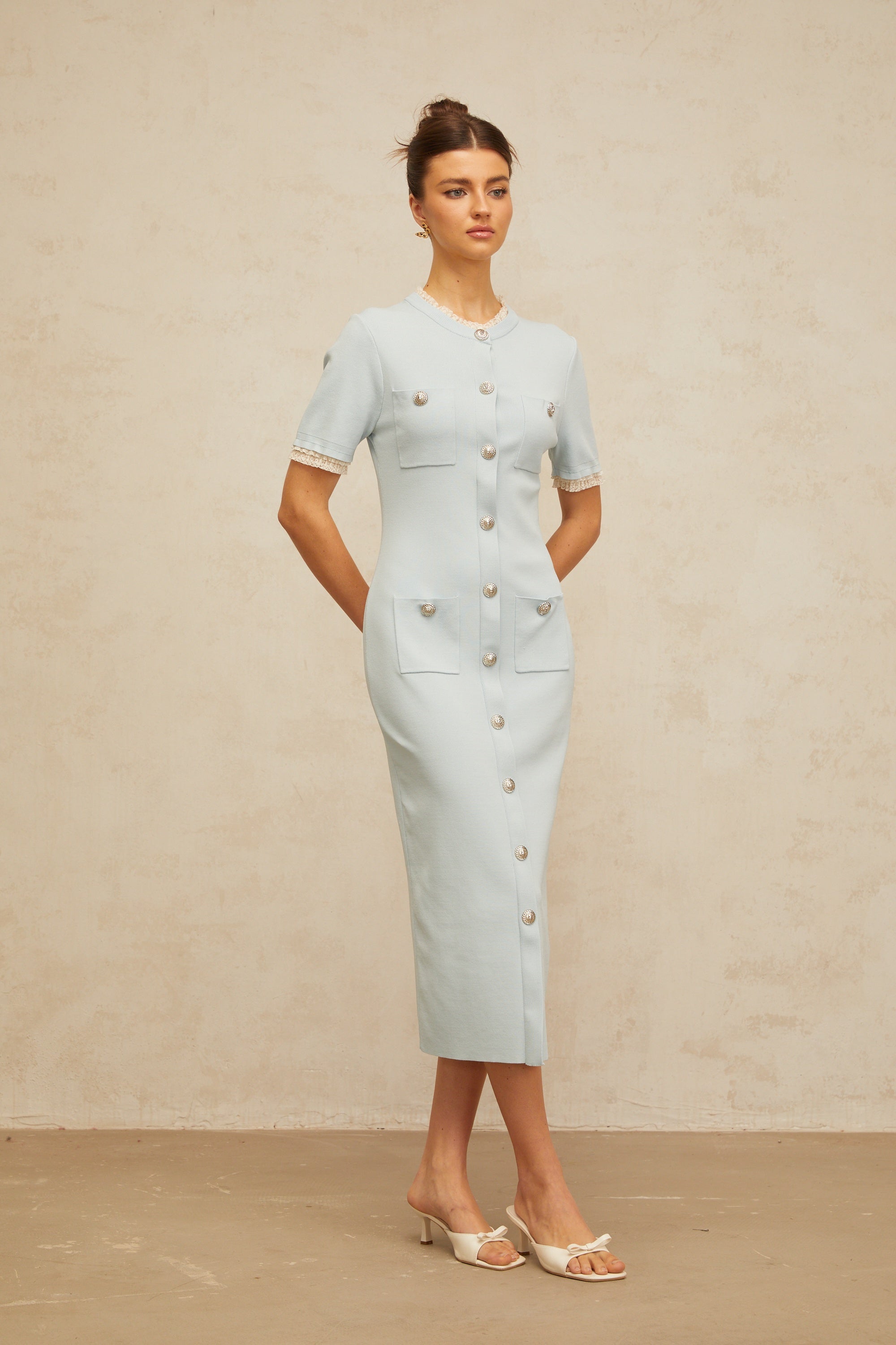 Mélisande light-blue pencil-silhouette knit midi dress (Final Sale-US Only)
