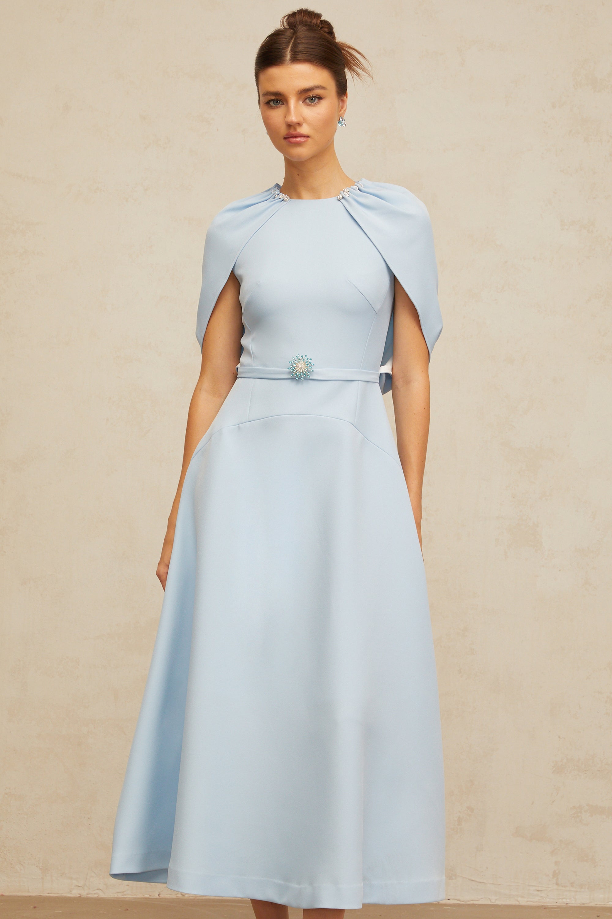 Lina blue shawl-panel embellished midi dress (Final Sale-US Only)
