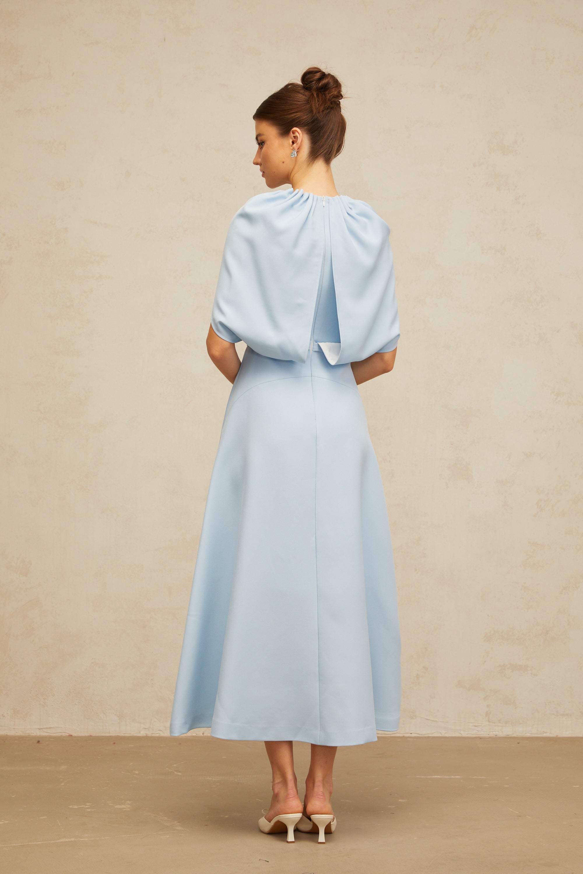 Lina blue shawl-panel embellished midi dress (Final Sale)