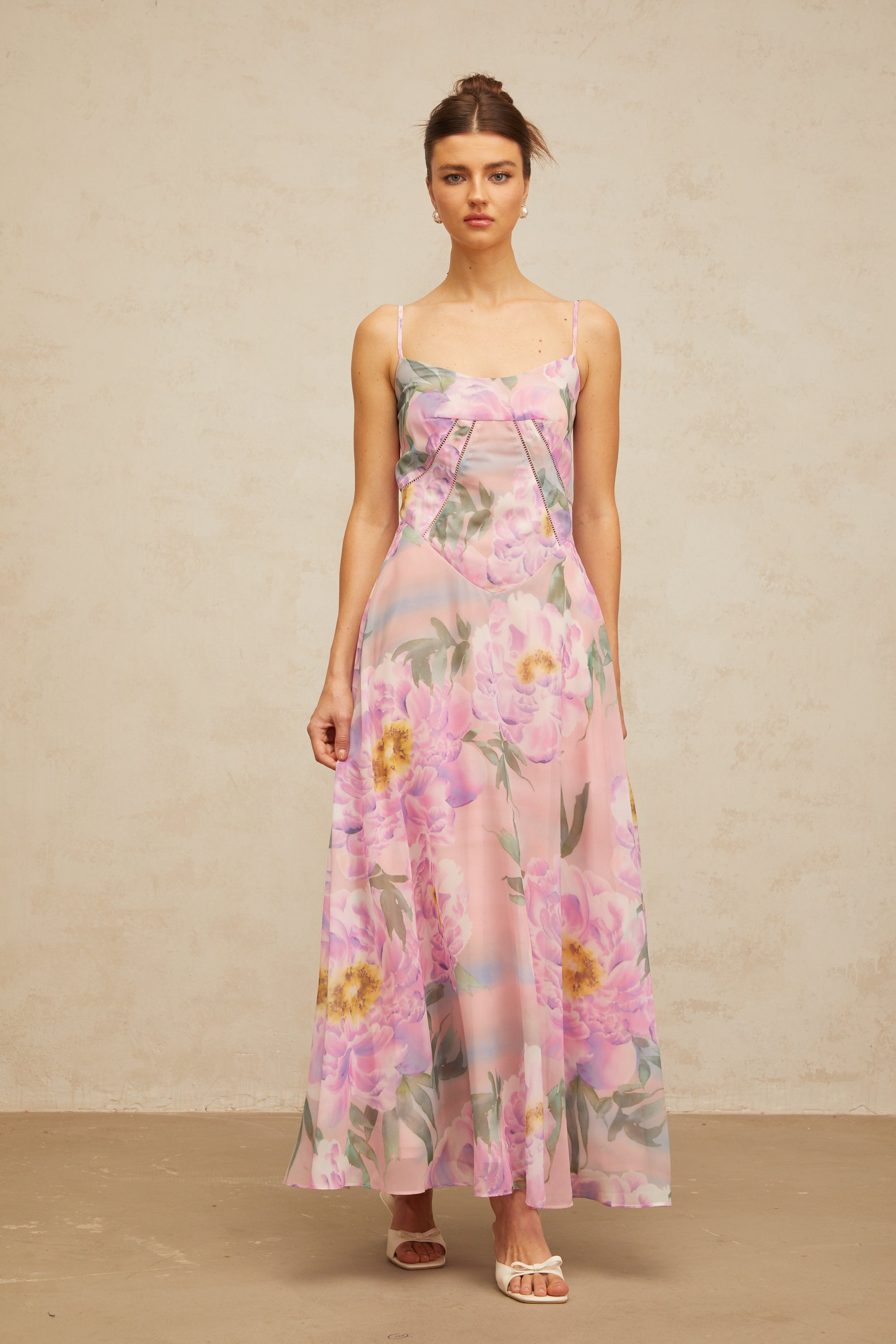 Gaëlle pink floral-print draped maxi dress (Final Sale-US Only)