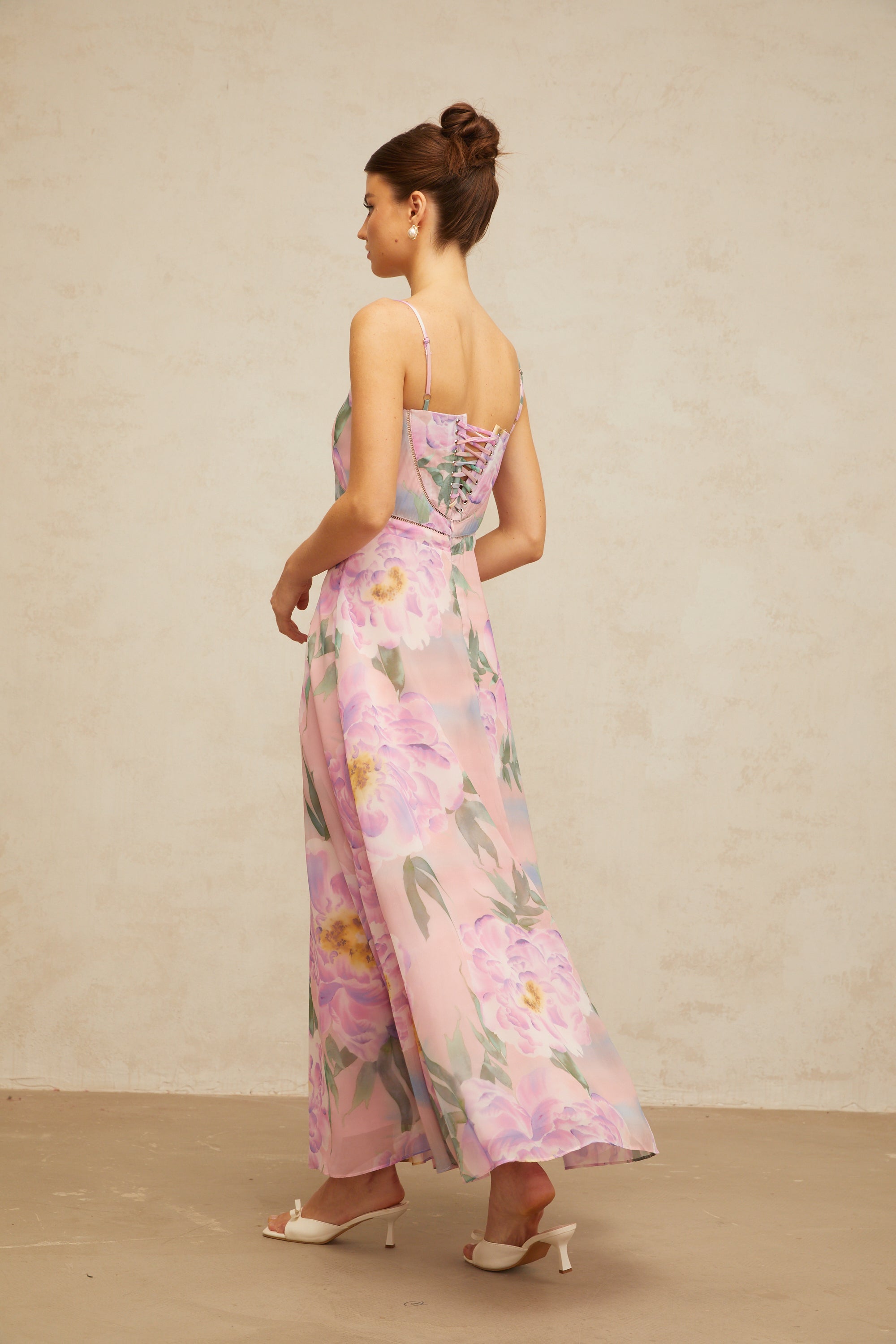 Gaëlle pink floral-print draped maxi dress (Final Sale-US Only)