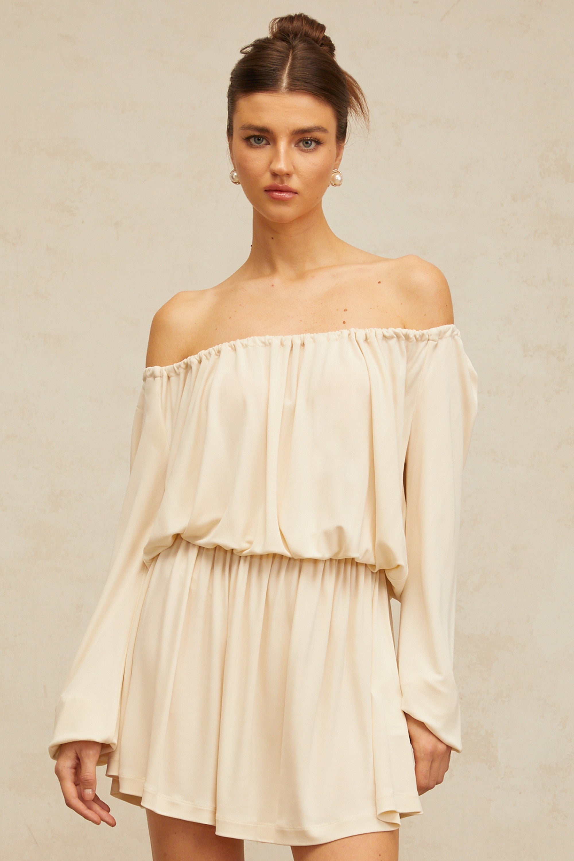 Emma neutrals structured-design mini dress (Final Sale-US Only)