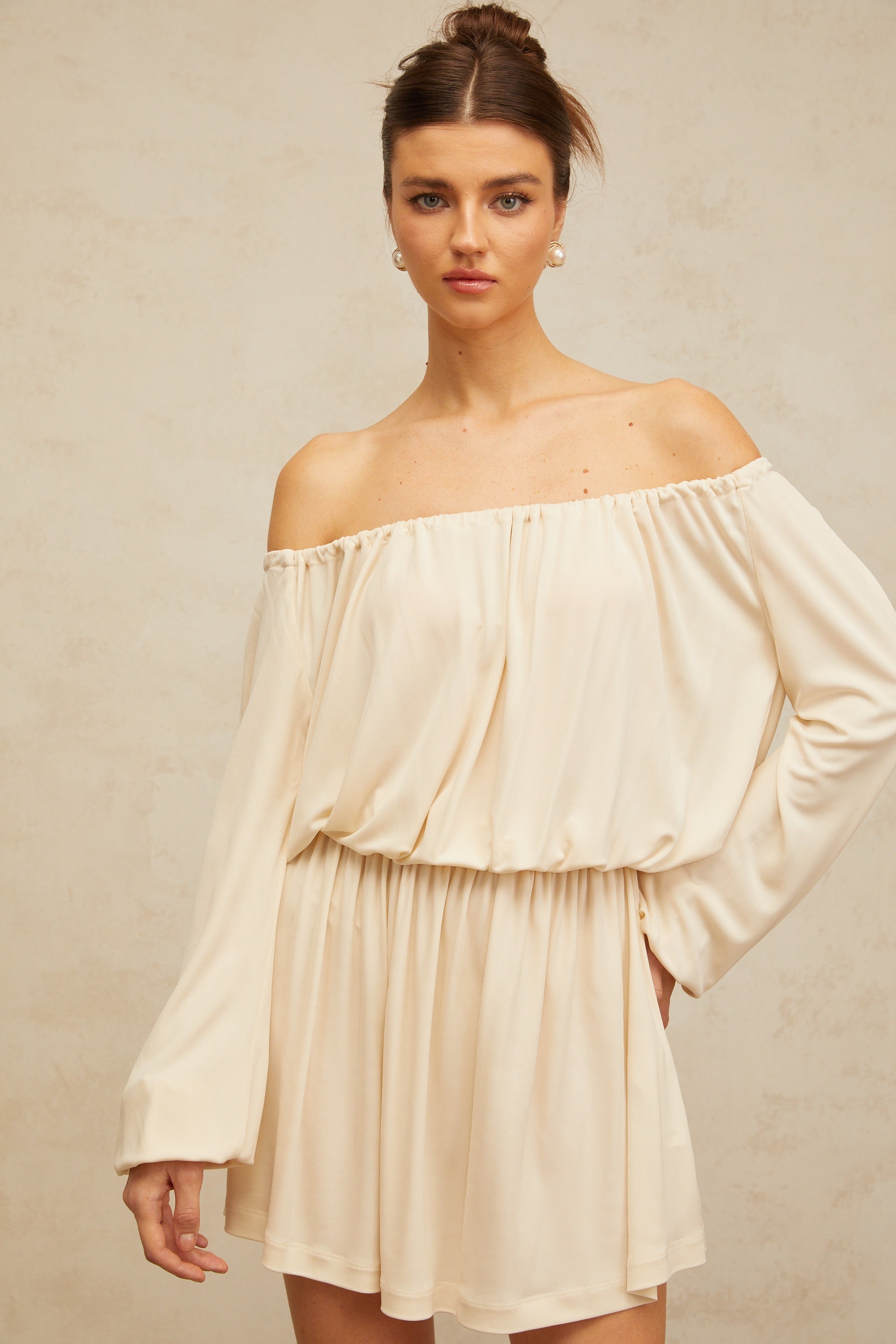 Emma neutrals structured-design mini dress (Final Sale-US Only)