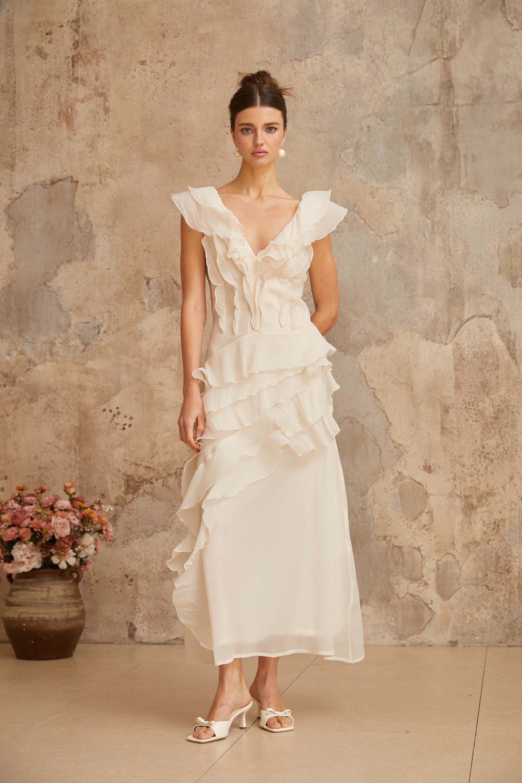 Hélène faux-flower layered ruffled maxi dress (Final Sale)