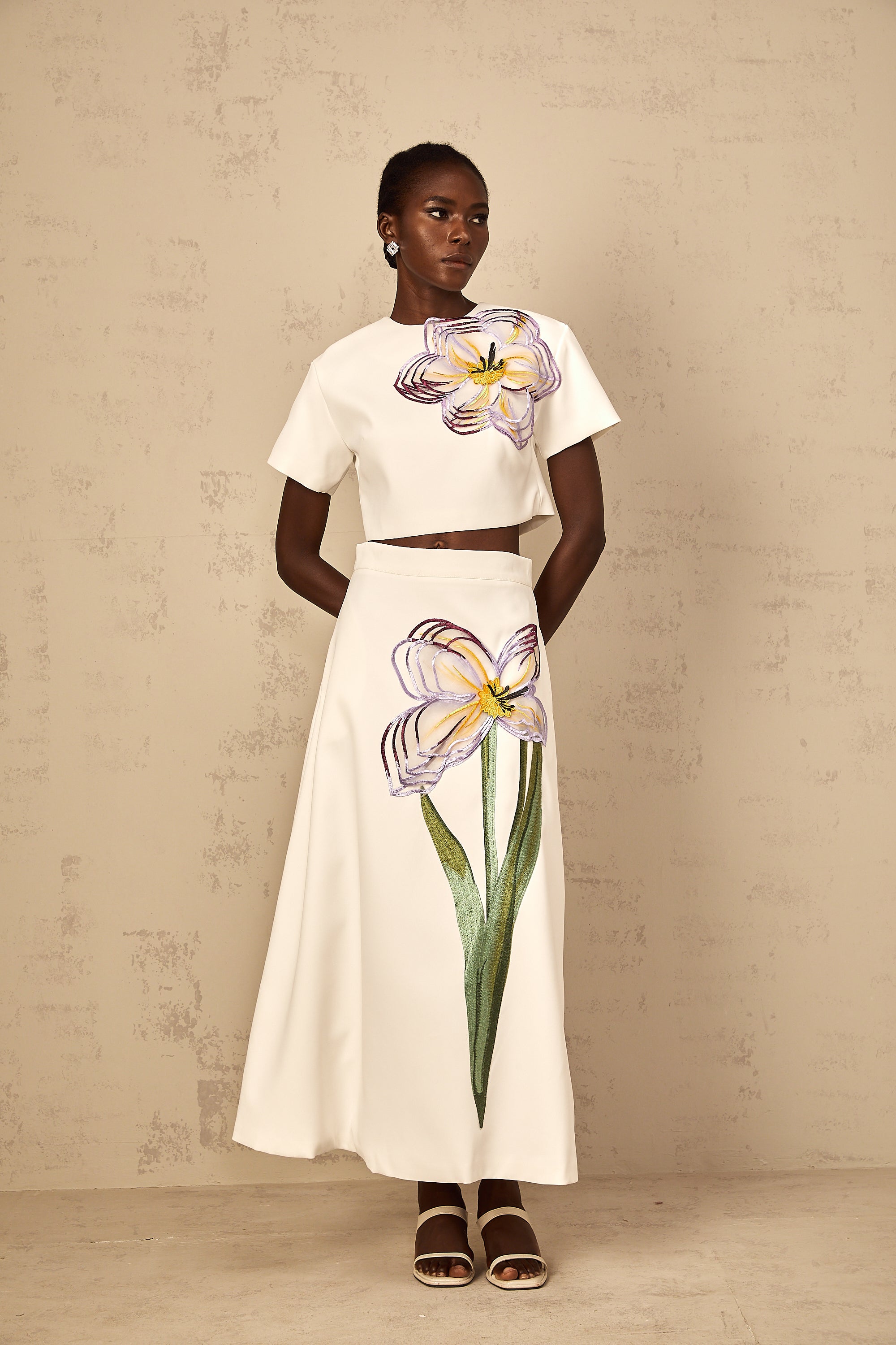 Irène White Sequin Floral Embroidered Matching Set (Final Sale-US Only)