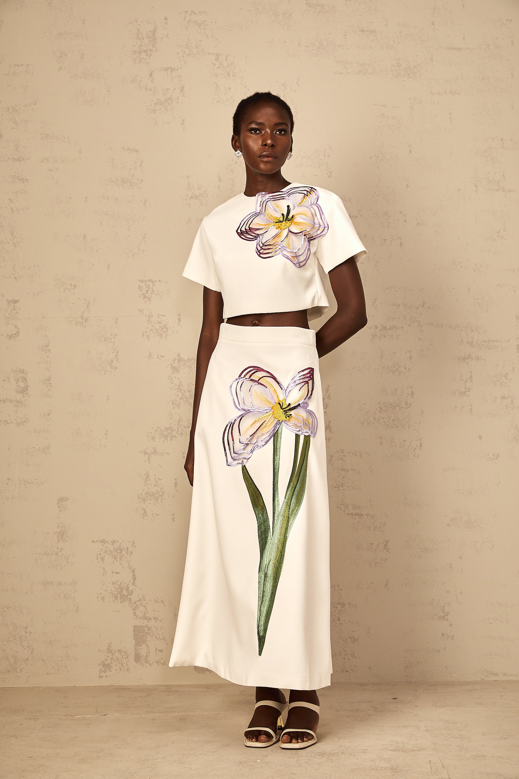 Irène White Sequin Floral Embroidered Matching Set (Final Sale-US Only)
