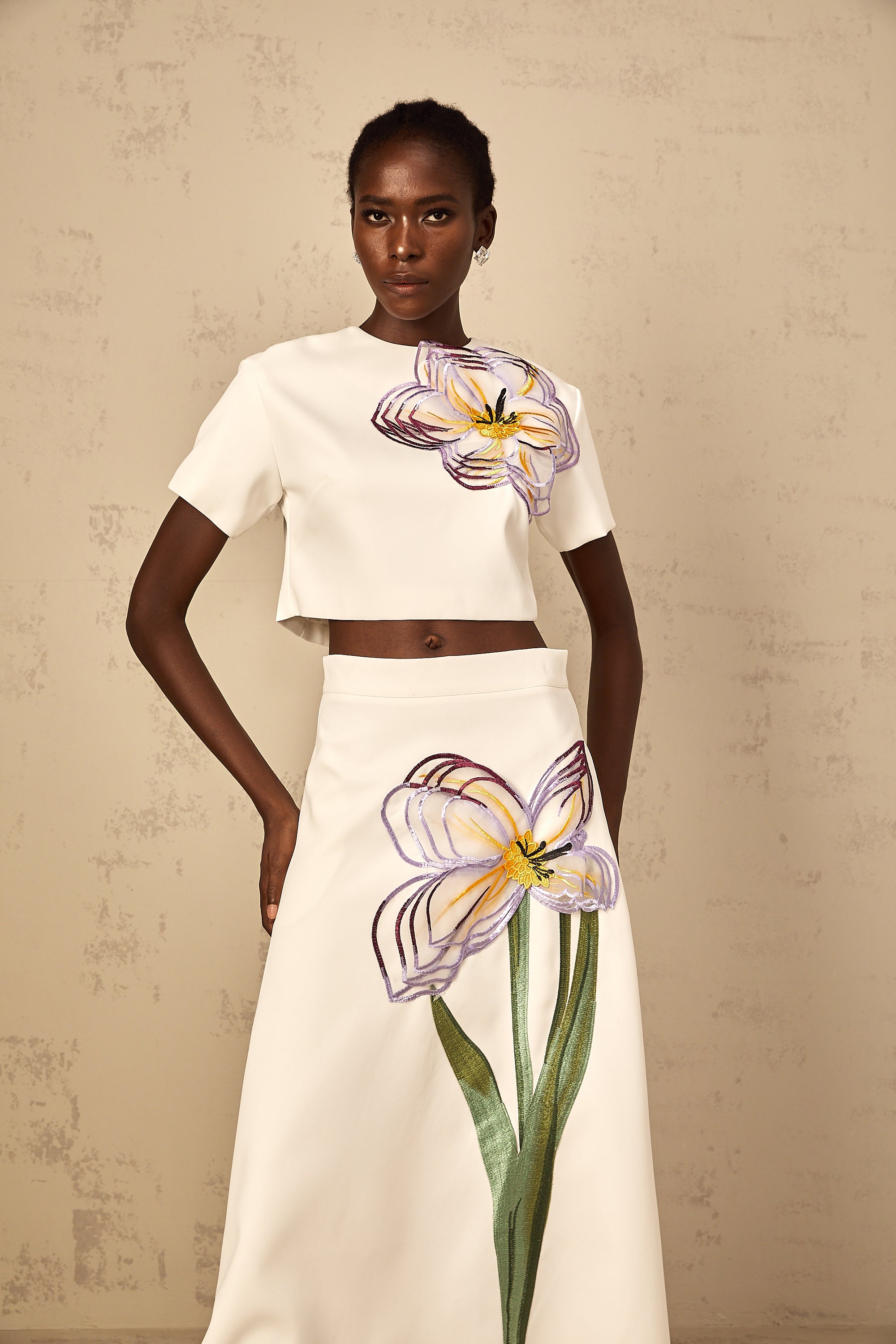 Irène White Sequin Floral Embroidered Matching Set (Final Sale-US Only)