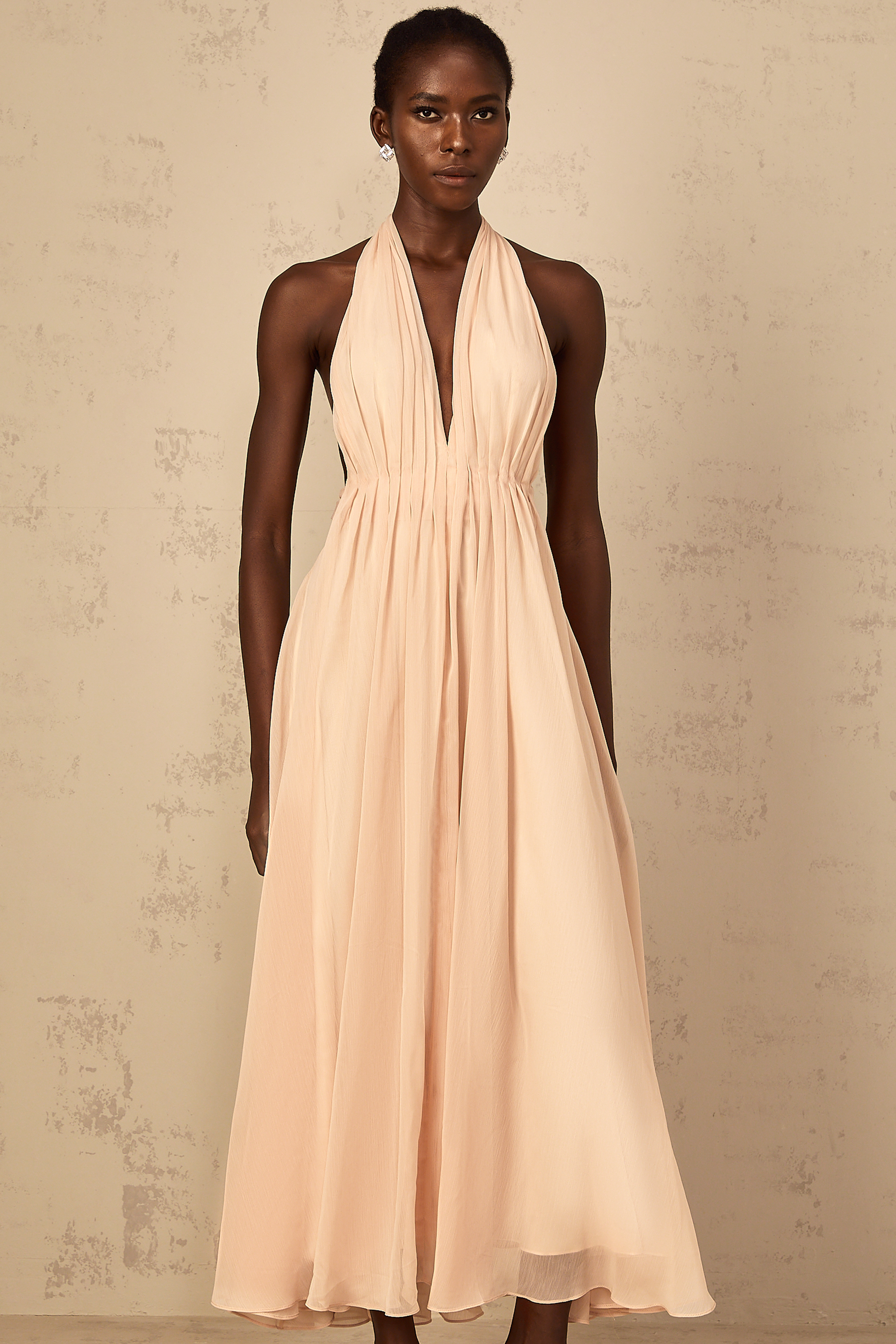 Dulcie Halterneck Shirred Tulle Maxi Dress (Final Sale-US Only)