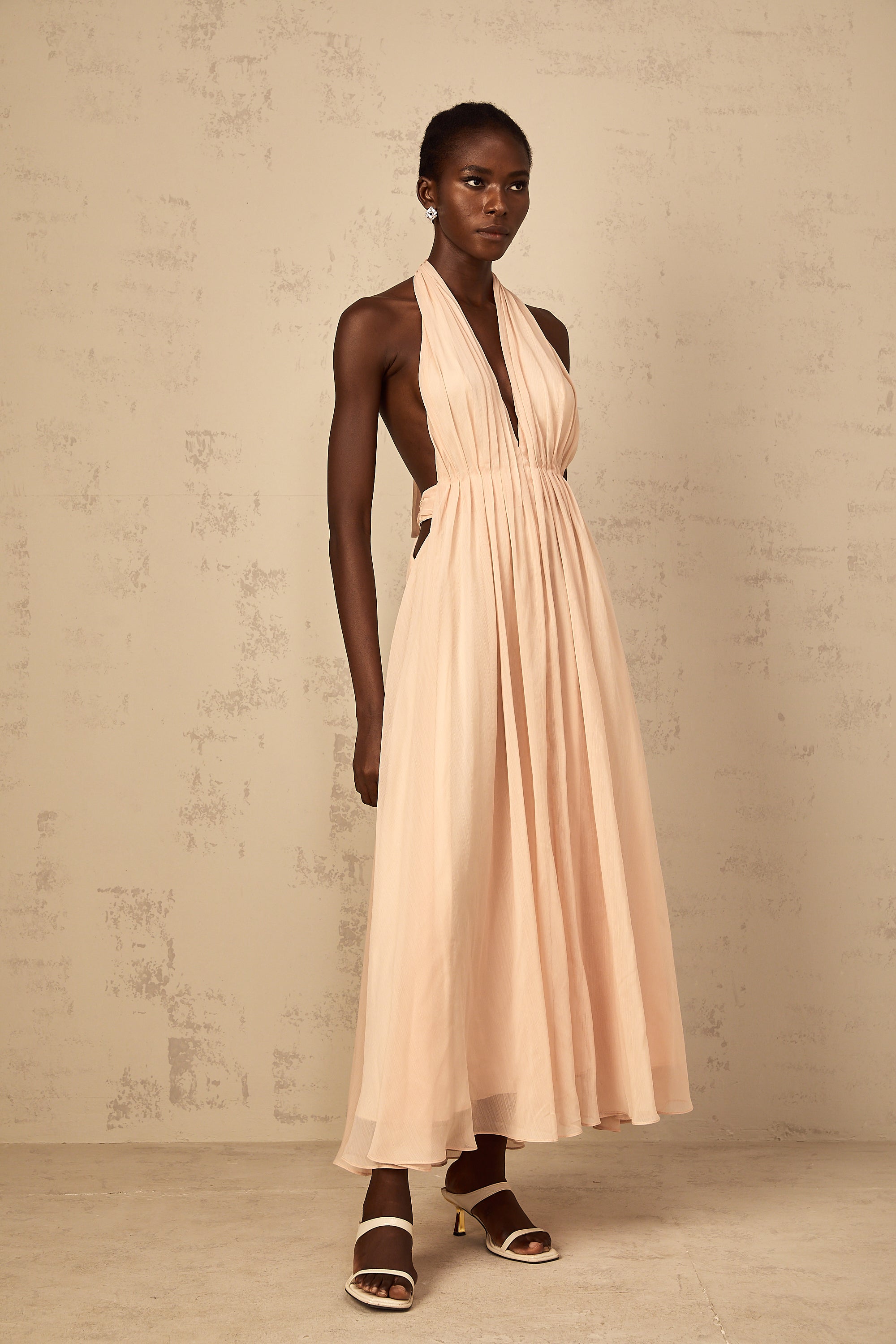 Dulcie Halterneck Shirred Tulle Maxi Dress (Final Sale-US Only)