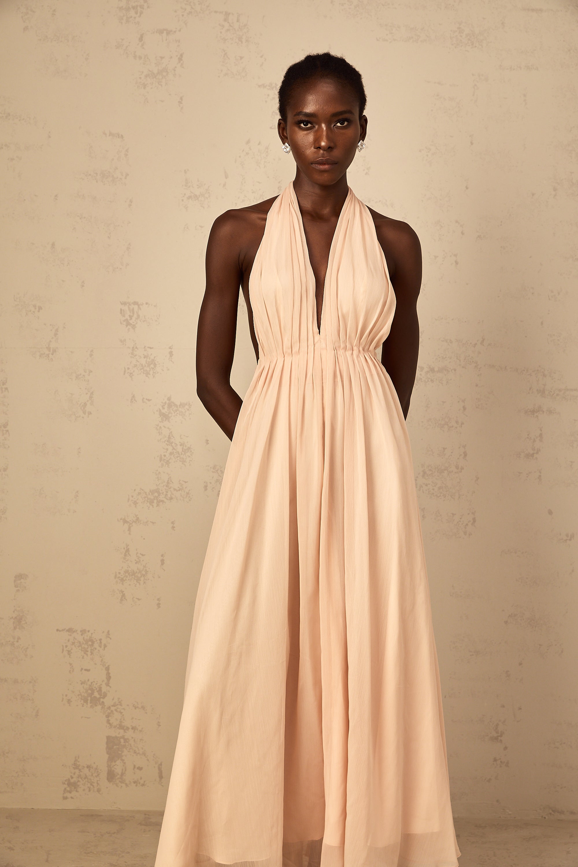Dulcie Halterneck Shirred Tulle Maxi Dress (Final Sale-US Only)