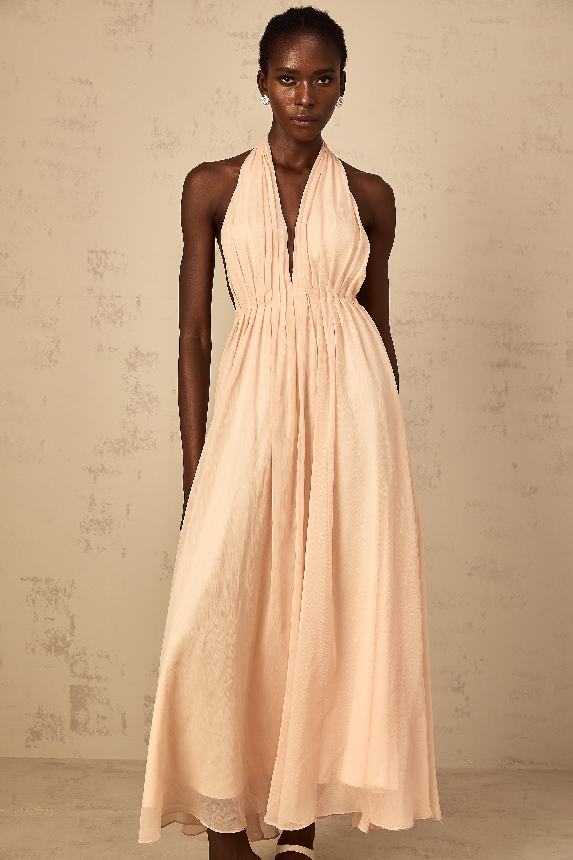 Dulcie Halterneck Shirred Tulle Maxi Dress (Final Sale-US Only)