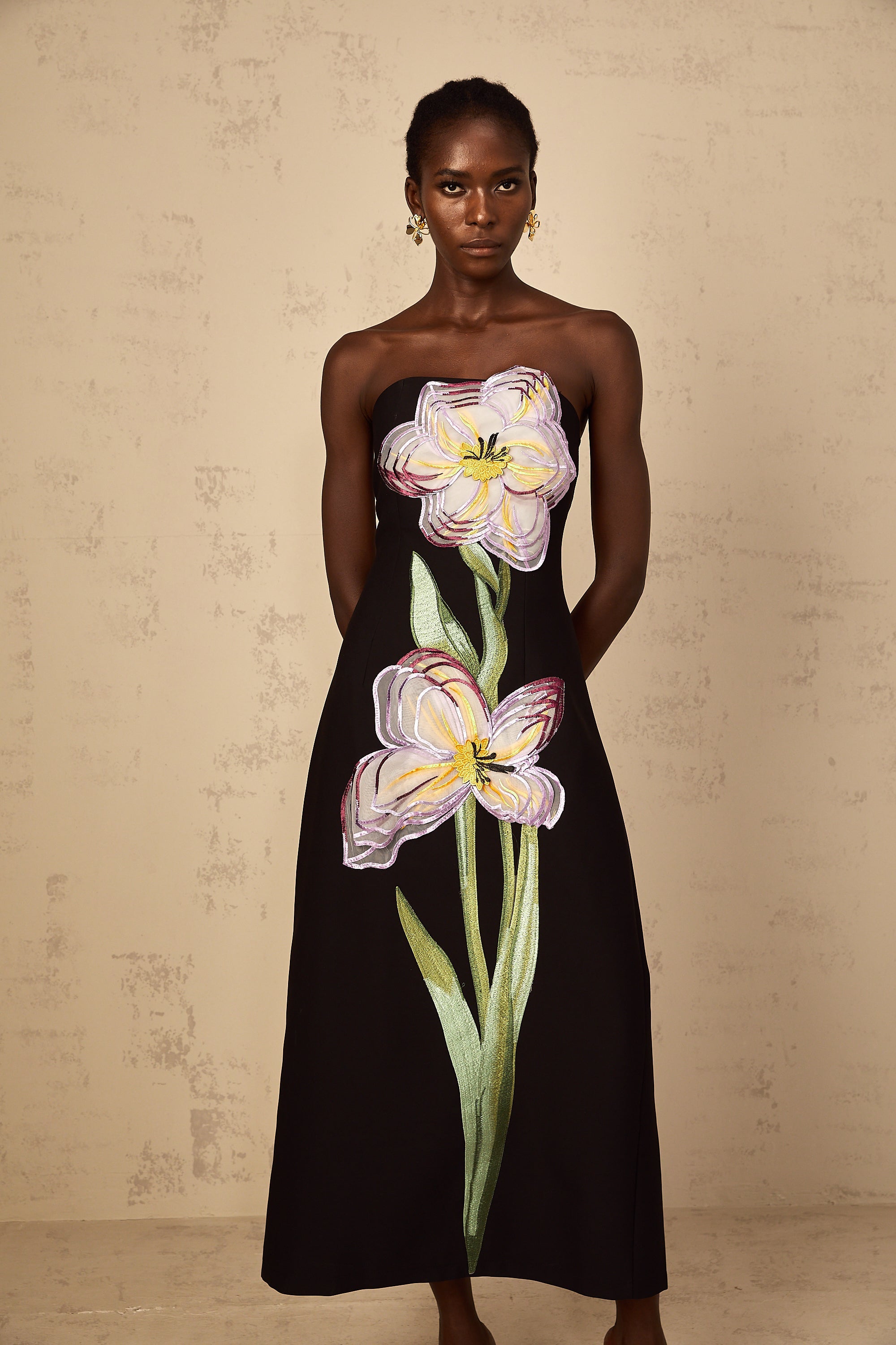 Irène Sequin Embroidered Off-Shoulder Midi Dress in Black (Final Sale-US Only)