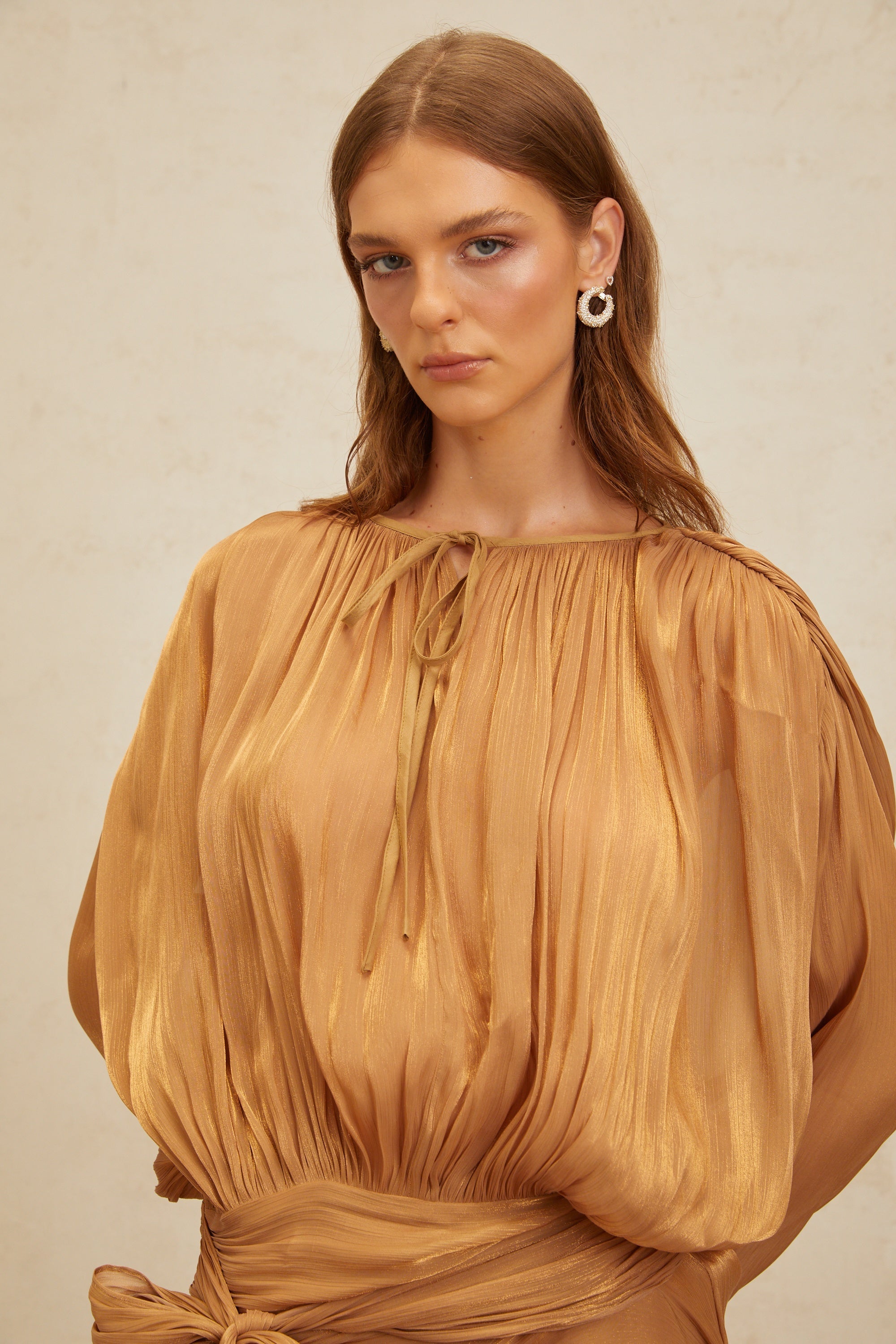 Eugénie Gold Fully Pleated Ruffled Mini Dress (Final Sale-US Only)
