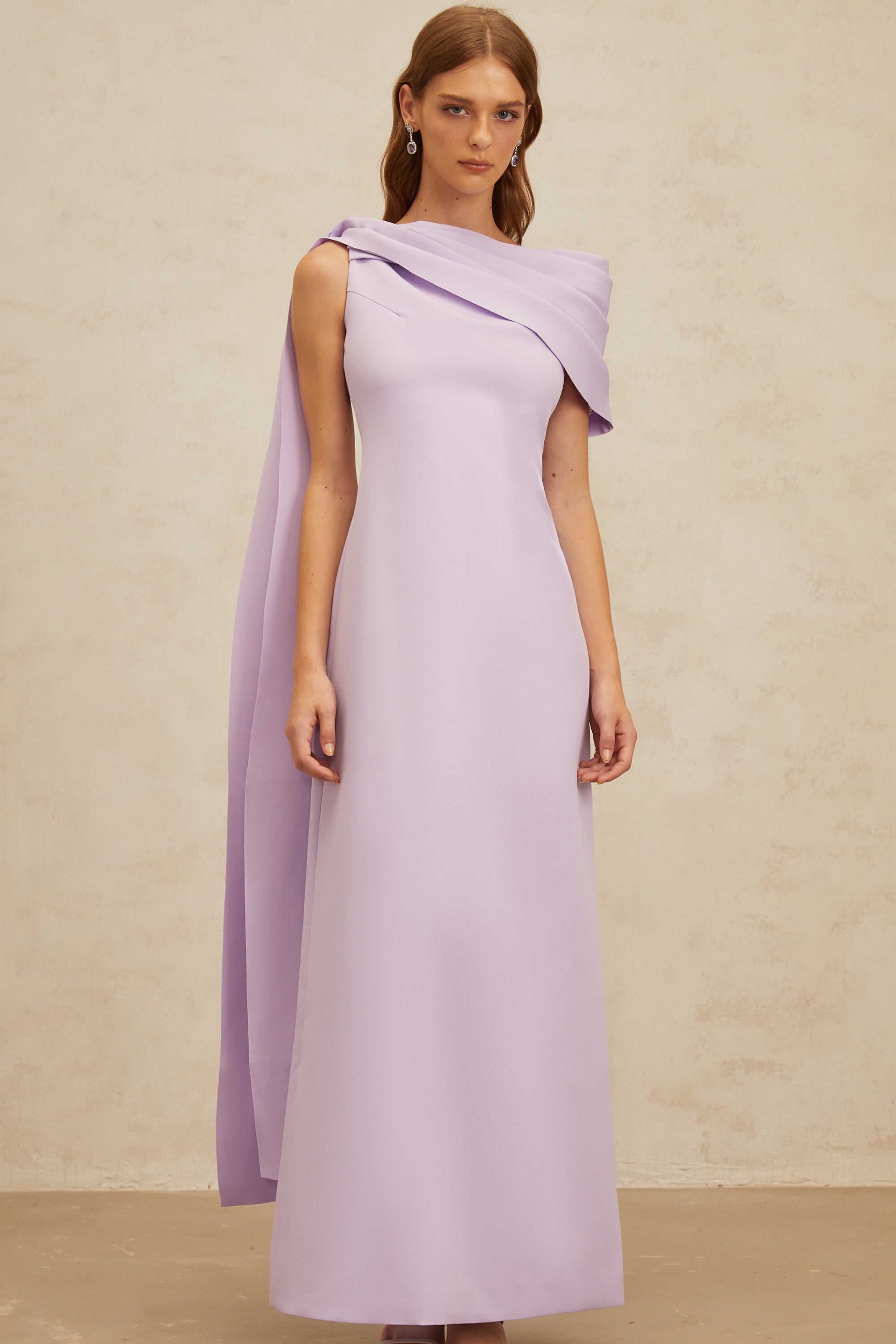 Annabelle Purple Cape-Design Ribbon Maxi Dress (Final Sale-US Only)